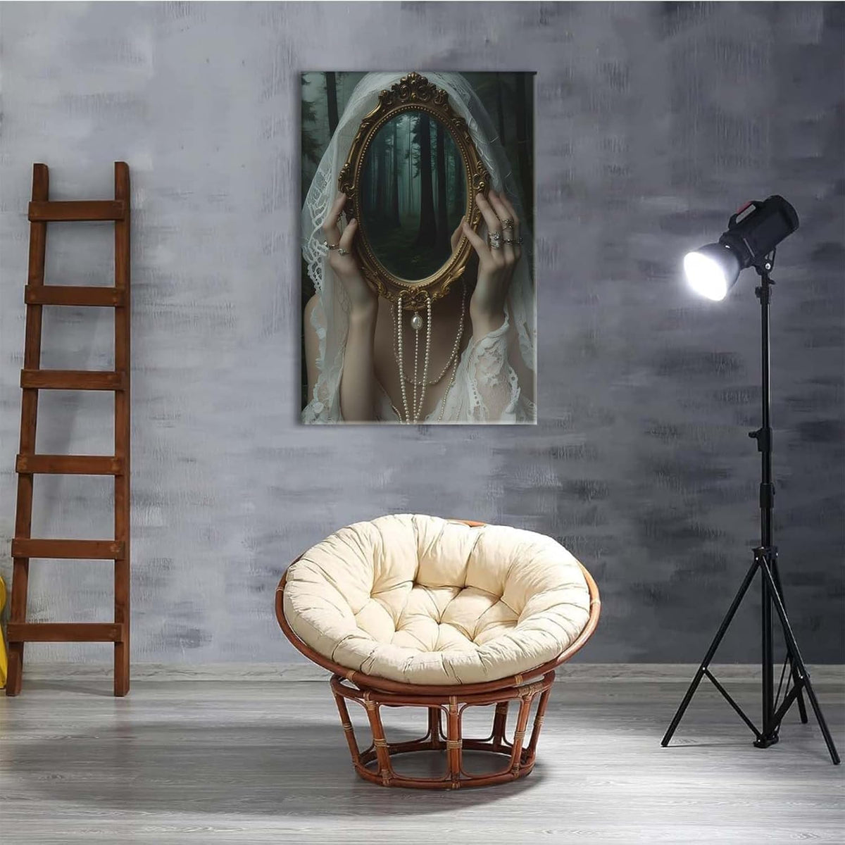 Mirror face covering dark art poster print melancholy gothic painting vintage feminine print victorian style decoration antique art8x12in Frameless
