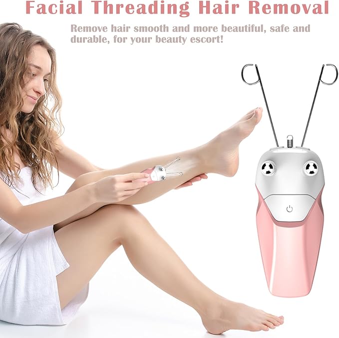 Pink Facial Threading Hair Removal Electric Women's, USB Rechargeable Electric Hair Removal Device, Faces Delicate Device Depilation for Fine Hairs on Face, Chin, Upper Lip, Arms