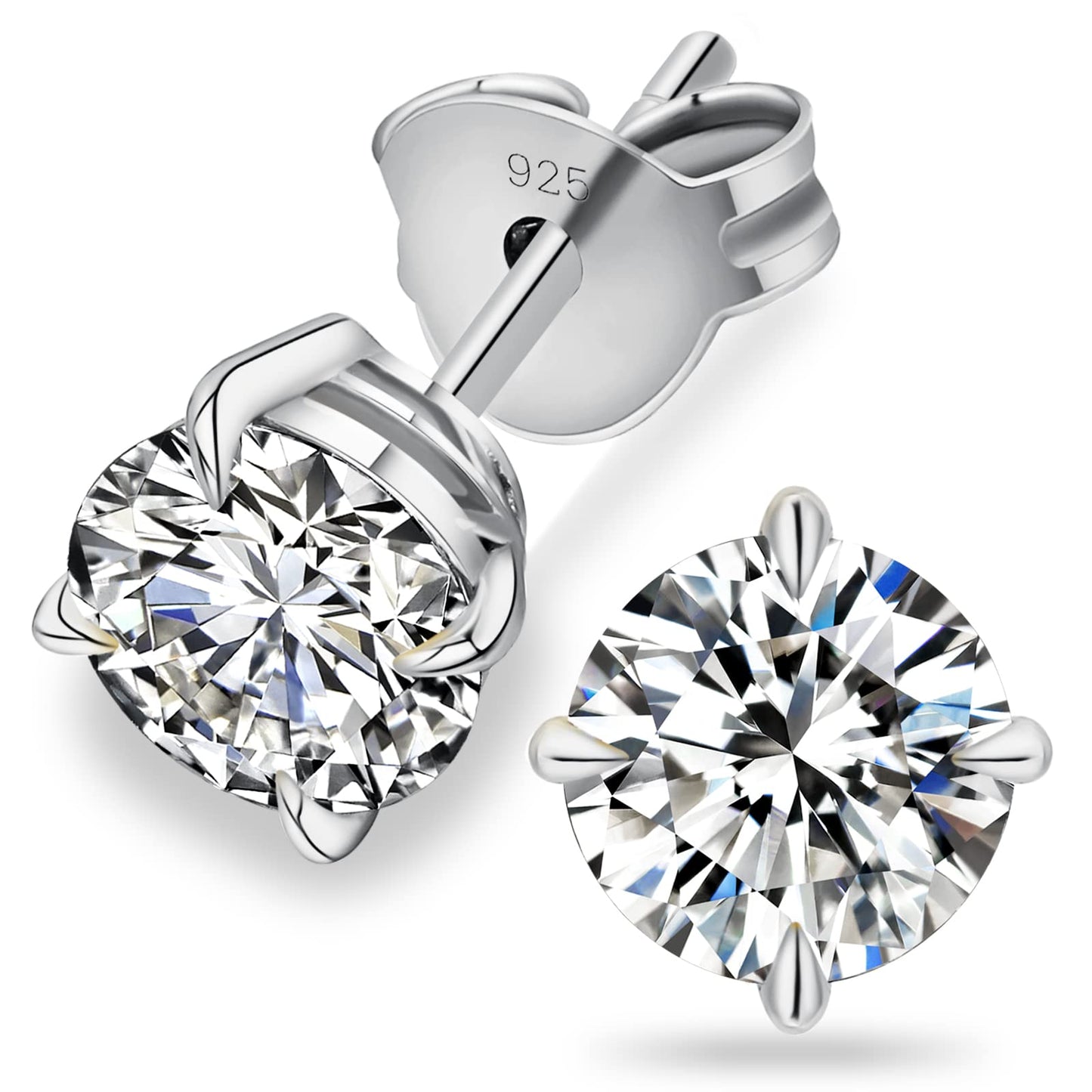 KRKC 0.6-3ct Moissanite Stud Earrings, D Color VVS1 Clarity, Lab Created Diamond Stud Earring for Women, 14K White Gold S925 Sterling Silver Earrings Friction Back for Women Men, Hypoallergenic