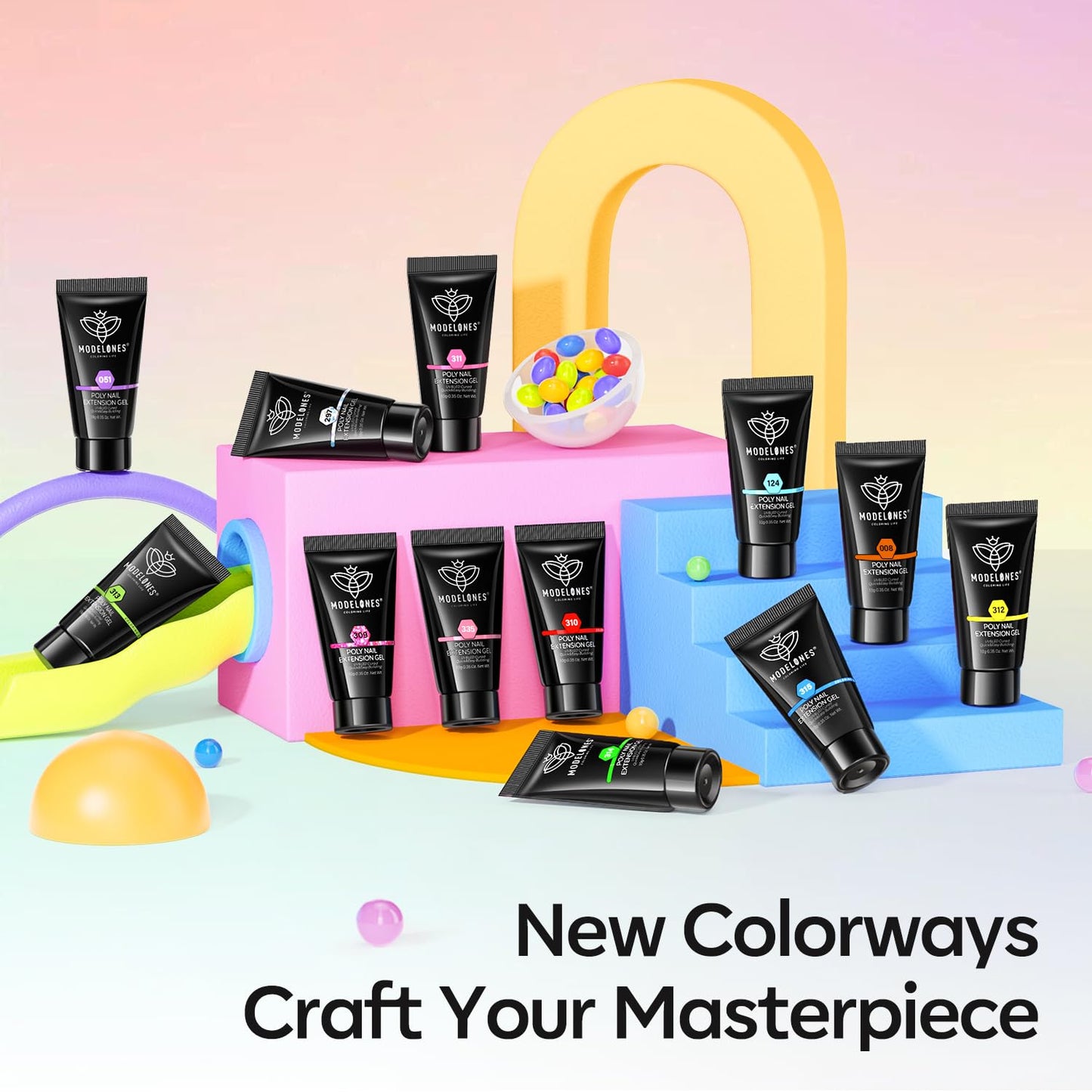 modelones Poly Gel Kit 12 Colors Rainbow Summer Bright Neon Poly Nail Extension Set Candy Red Yellow Builder Nail Gel Art Design Salon Professional Technician Tool Beauty Gifts for Women