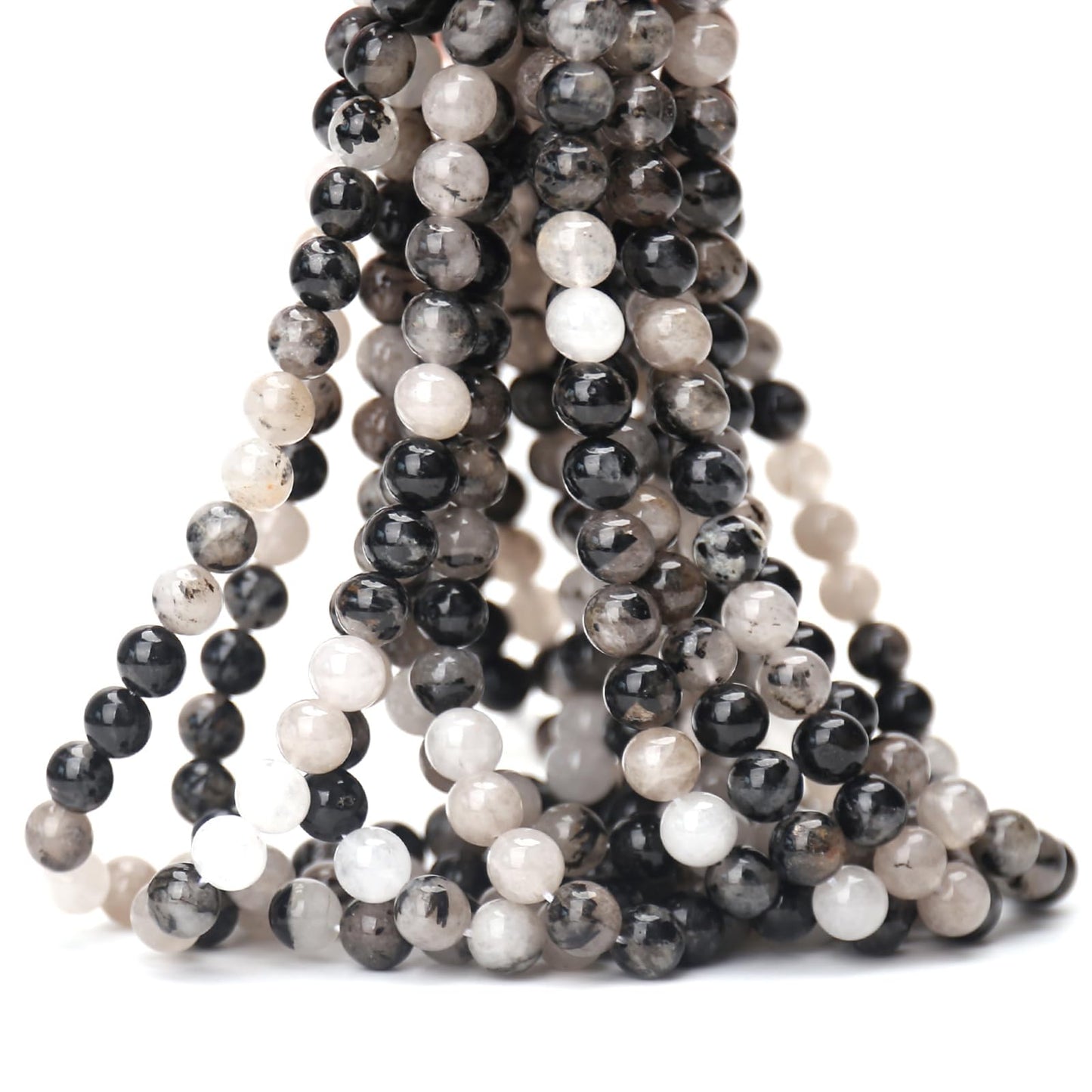 70PCS Natural 8MM Healing Gemstone, Black Rutilated Quartz Energy Stone Round Loose Beads, Semi-Precious Crystal Beads with Free Elastic String for Jewelry Making DIY