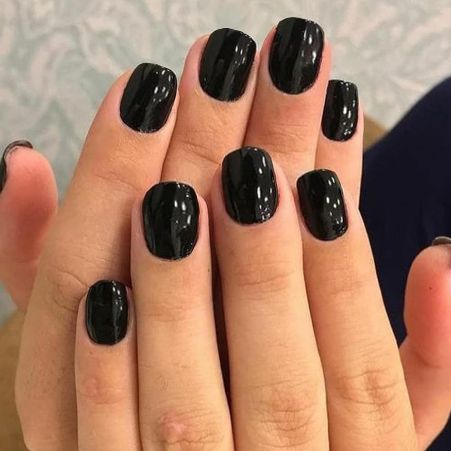 GLAMERMAID Short Press on Nails Sets Squoval,Black and Light Purple Glossy Glue on Nails,48 Pcs 2 Sets Reusable UV Finish Fake Nails Acrylic False Nails Manicure Kits for Women Gift