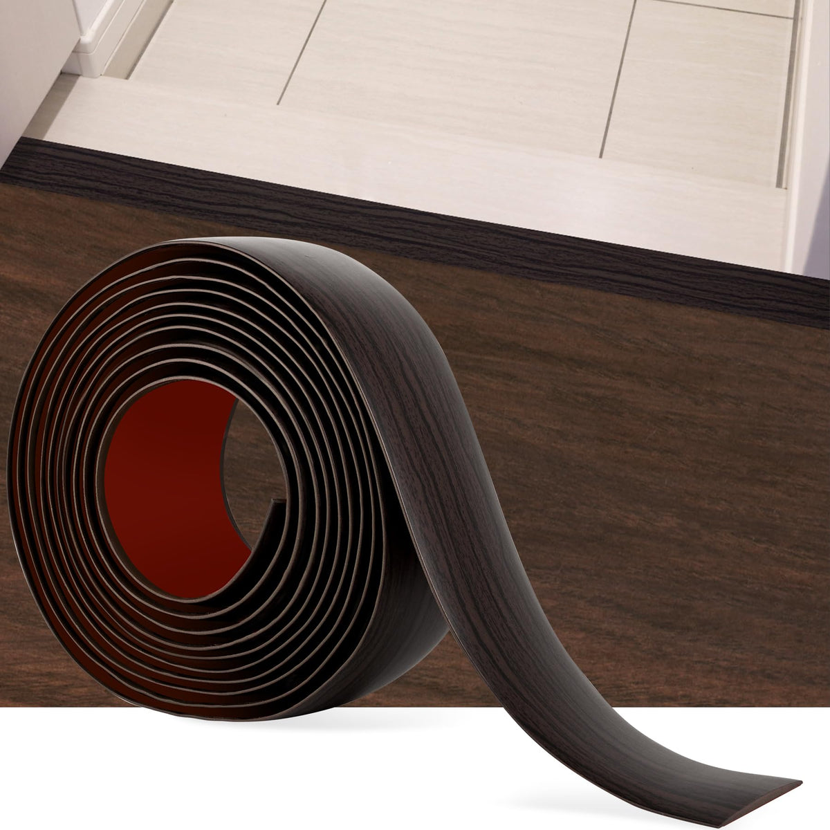 5Ft Floor Transition Strip Self Adhesive Vinyl Cover Floor Strip Flat Divider Transition Strip Wood Grain Design for Laminate Floor Gaps and Doorway Transitions