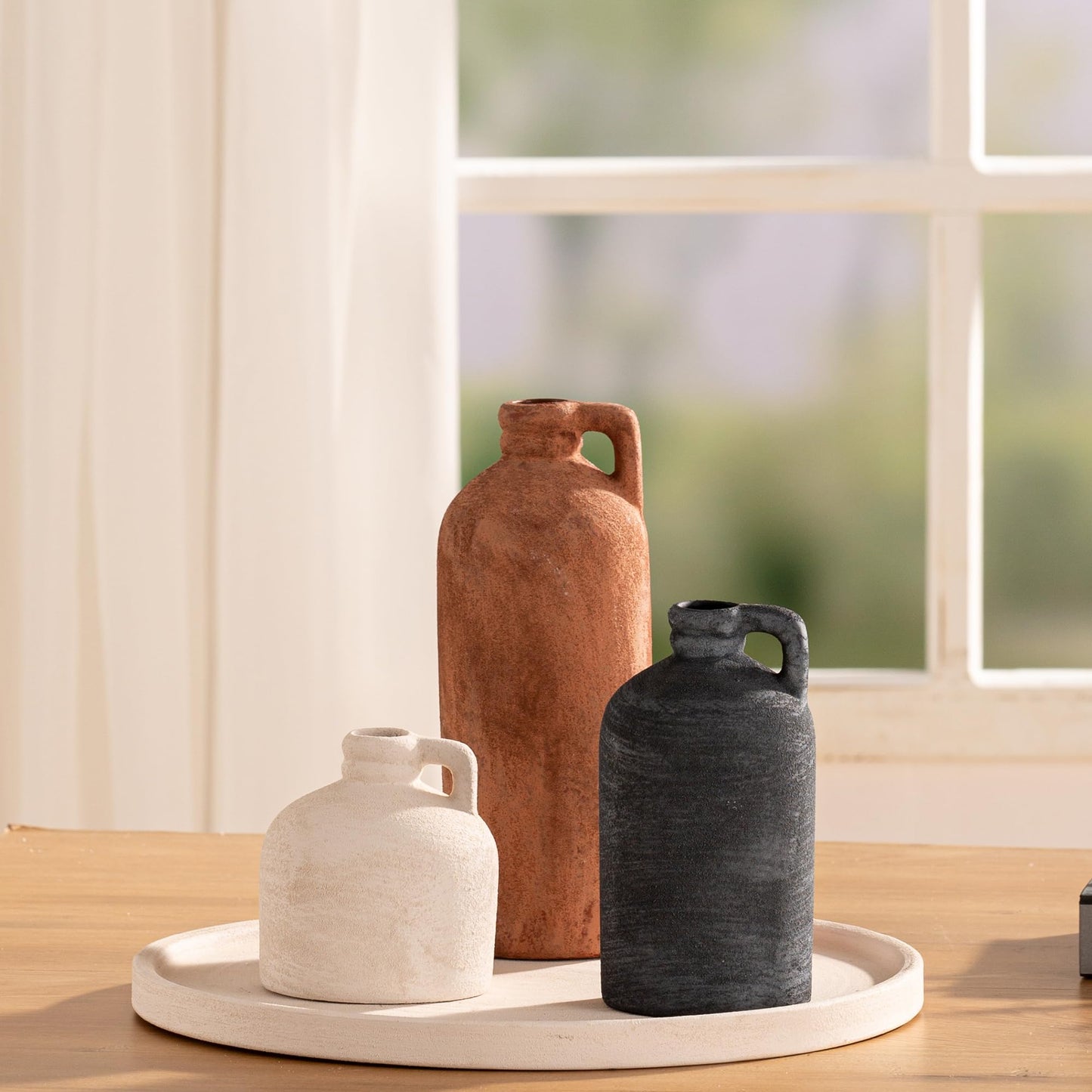 Ceramic Vase Home Table Decor - Flower Vase Set of 3 Living Room Kitchen Decorations Farmhouse Modern Rustic Vases Decorative Centerpiece for Shelf Bedroom Office Bathroom Dining Coffee Desk