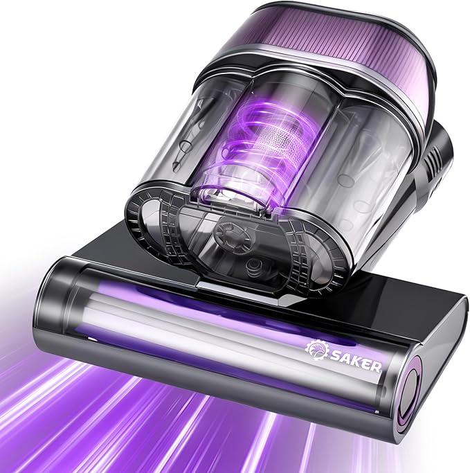 Saker Mattress Vacuum Cleaner, Handheld Bed Vacuum with 16KPa Suction, UV-C Light, 140°F Heated Air, HEPA Filter, Aroma Function, 16.4FT Cord for Cleaning Bed, Sofa, and Couch