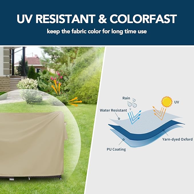 Easy-Going Round Patio Furniture Cover Waterproof Outdoor Dining Table and Chair Cover Anti-UV Outside Sectional Sofa Set Covers (62"DIA x 28"H, Camel)