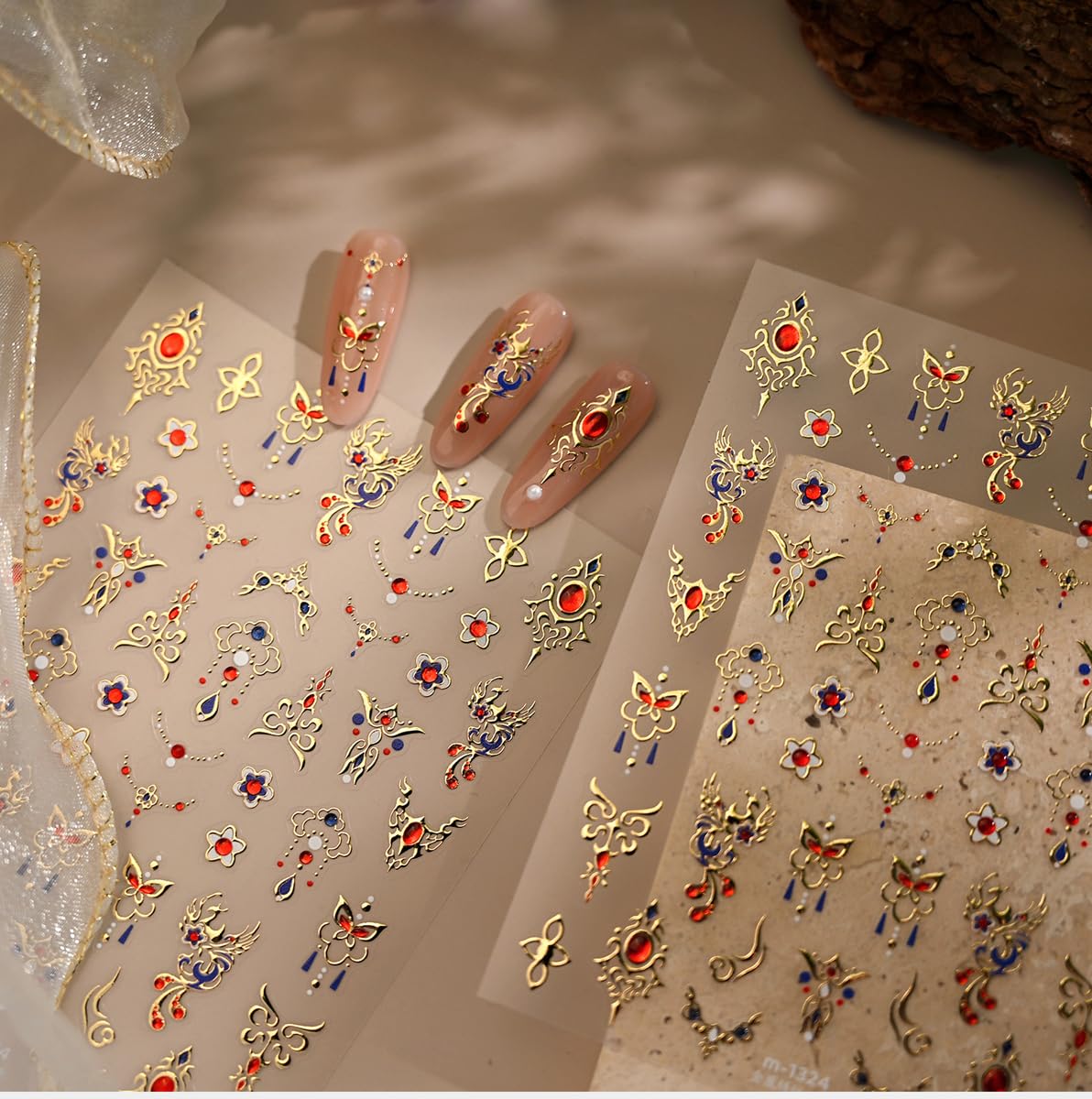 Luxury Nail Art Stickers Gold Crown Nail Stickers, Gold Phoenix Nail Decals, 5D Embossed Golden Self-Adhesive Nail Decorations for Women 1 Sheet