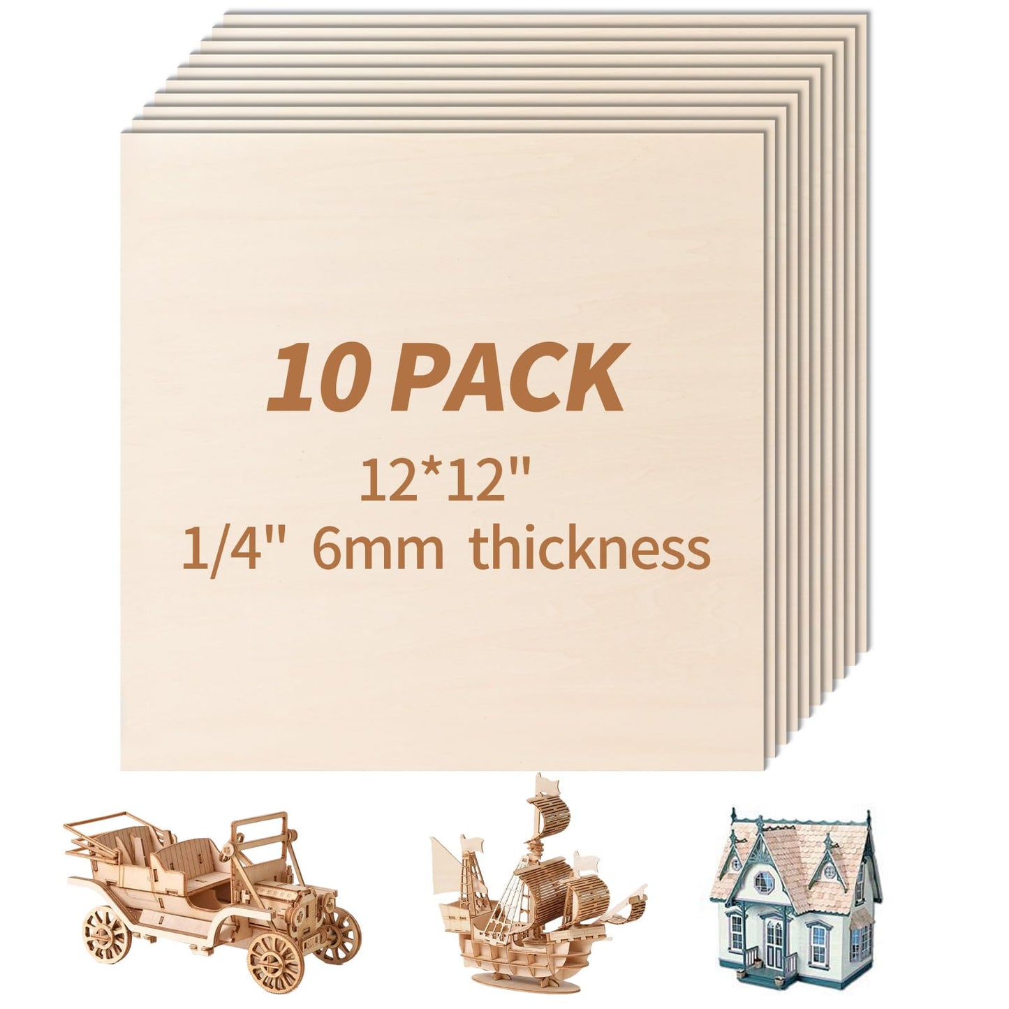 10 Pack-12x12'' Basswood Sheets 1/4 for Crafts Inch 6mm Unfinished Basswood Sheets.Plywood Sheets Used for DIY Projects, Laser Engraving, Wood Burning, Staining, Model Making & More
