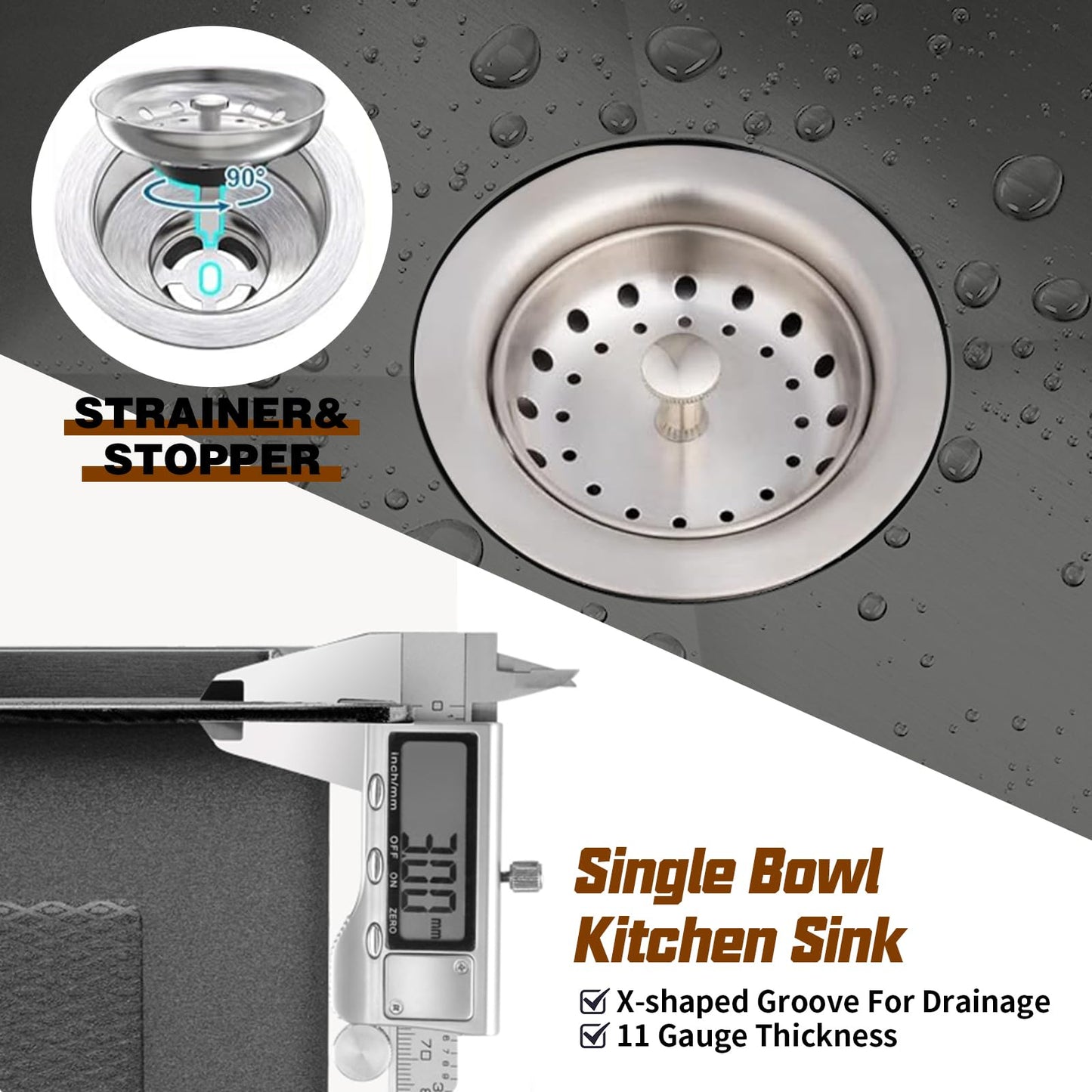 Black Kitchen And Bar Sink,10x18 Inch Stainless Steel Drop In Single Bowl Undermount RV Prep Small Kitchen&Bar Sink Ideal Choice For Small Space Come With Bottom Grid,Soap Mat And Drain Assembly