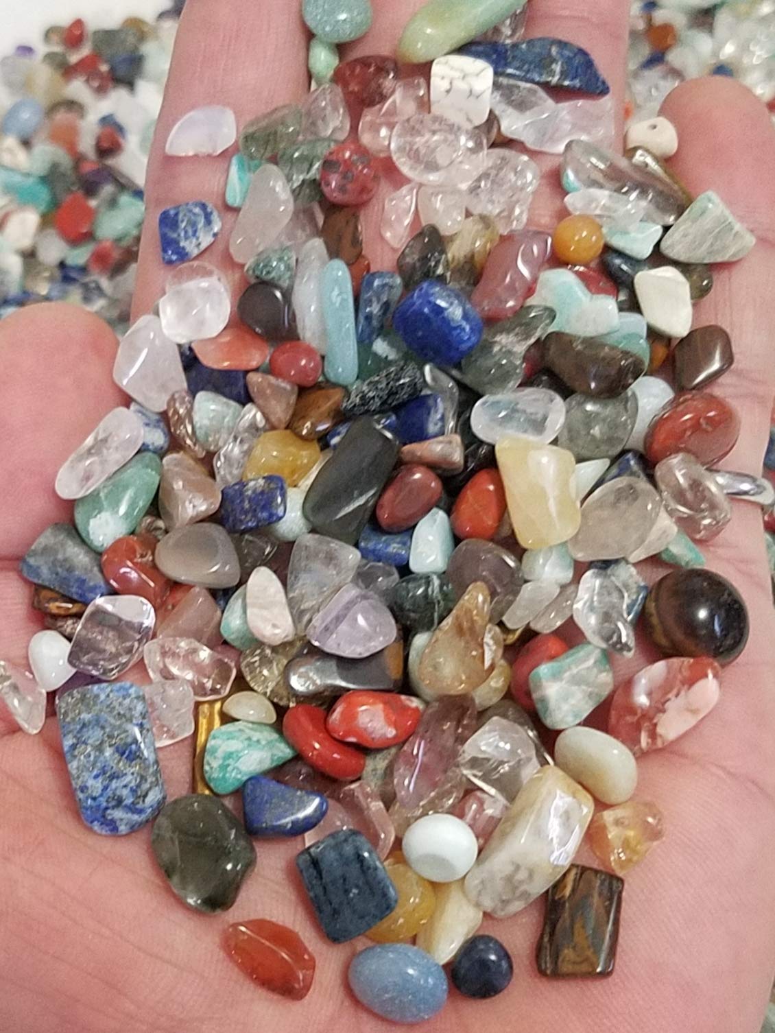 JM 1.1 lb Mixed Nature Stones & Crystal Tumbled Chips Gemstone Crushed Pieces Irregular Shaped Jewelry Making Home Crafts Projects Flower Pot Fish Tank Decoration Gift