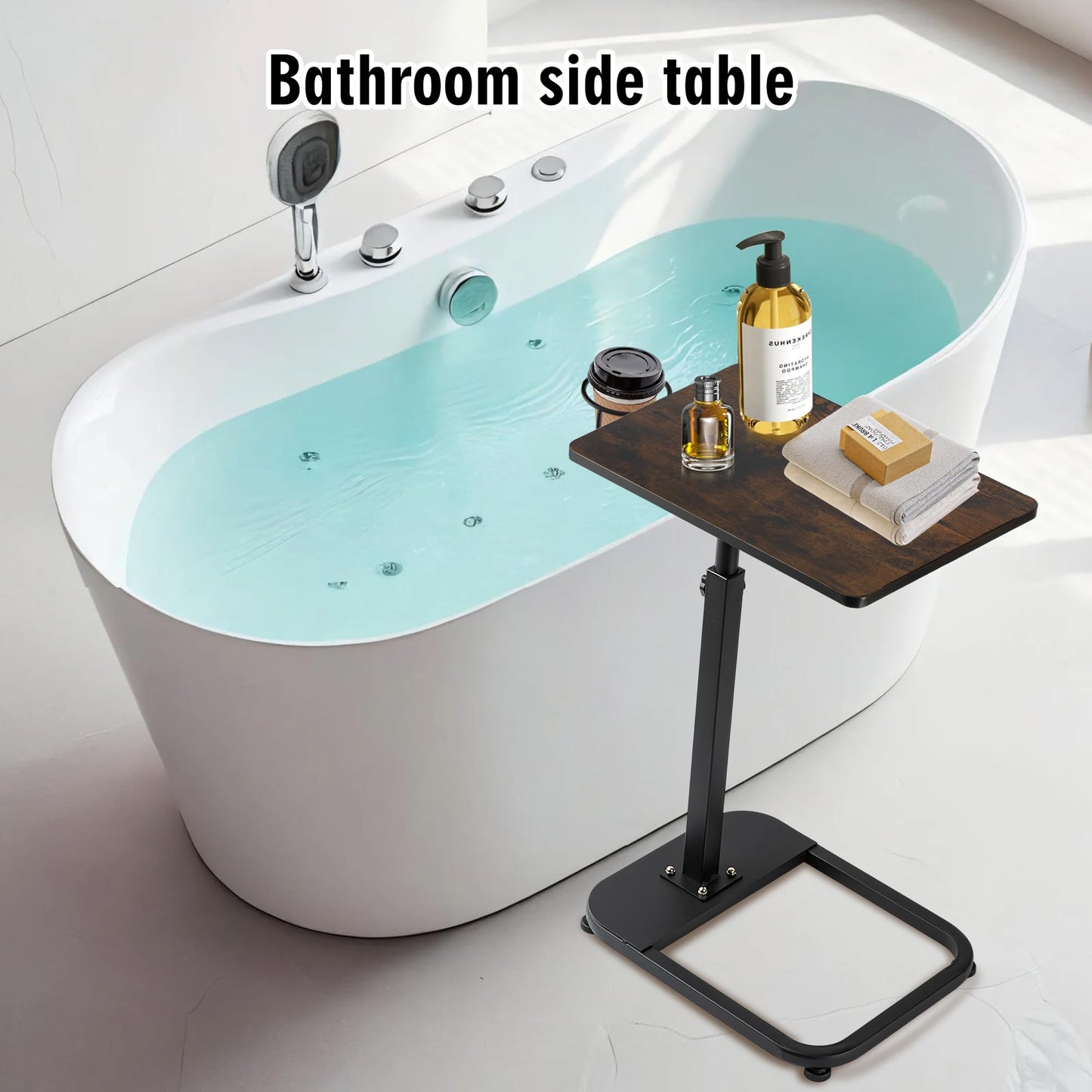 facka Adjustable TV Tray Table with Rounded Metal Corners, C-Shaped Snack Table for Couch, Sofa, Bed or Chair, Small Space Side Table for Eating, Dinner, or Laptop Use
