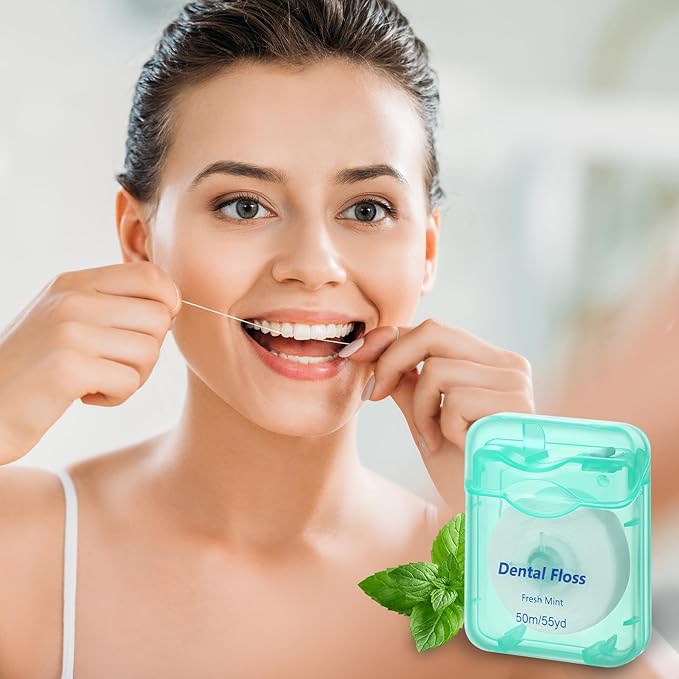 Mimorou 96 Pack Dental Floss Bulk Mint Flavored Floss 50m Each Travel Dental Oral Care for Teeth and Gum Protection(Mint Green)
