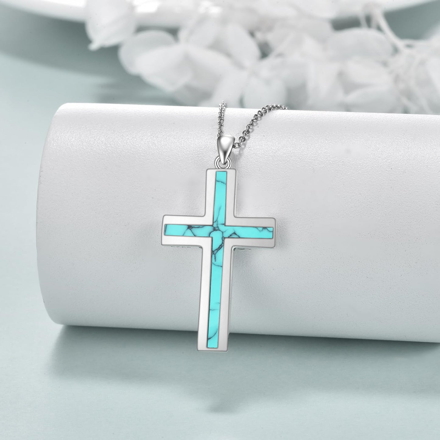 YFN Cross Necklace Sterling Silver Turquoise Cross Pendant Religious Jewelry Gift for Women Men