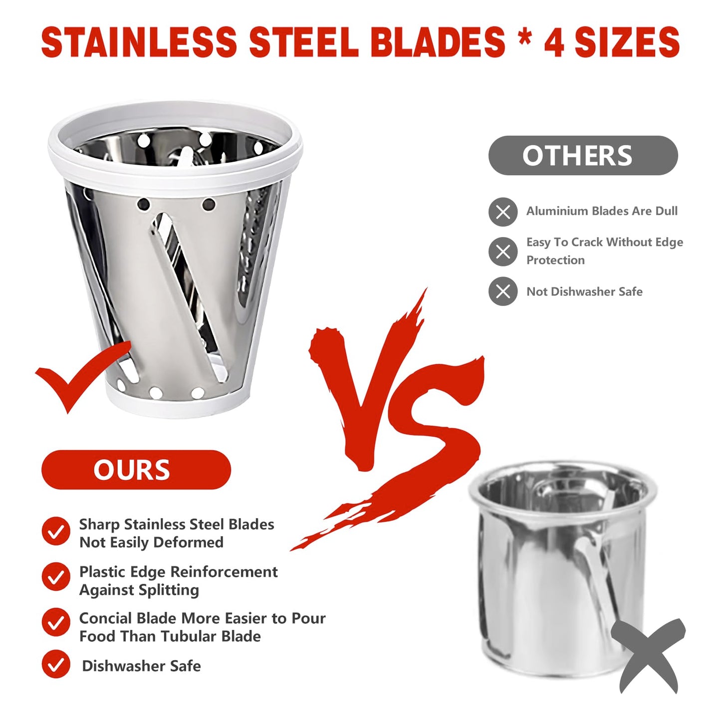 Upgraded Version - Cheese Grater Slicer Shredder Attachments for All KitchenAid Stand Mixers, Food Slicers Salad Maker Accessory Vegetable Chopper with 4 Blades Dishwasher Safe