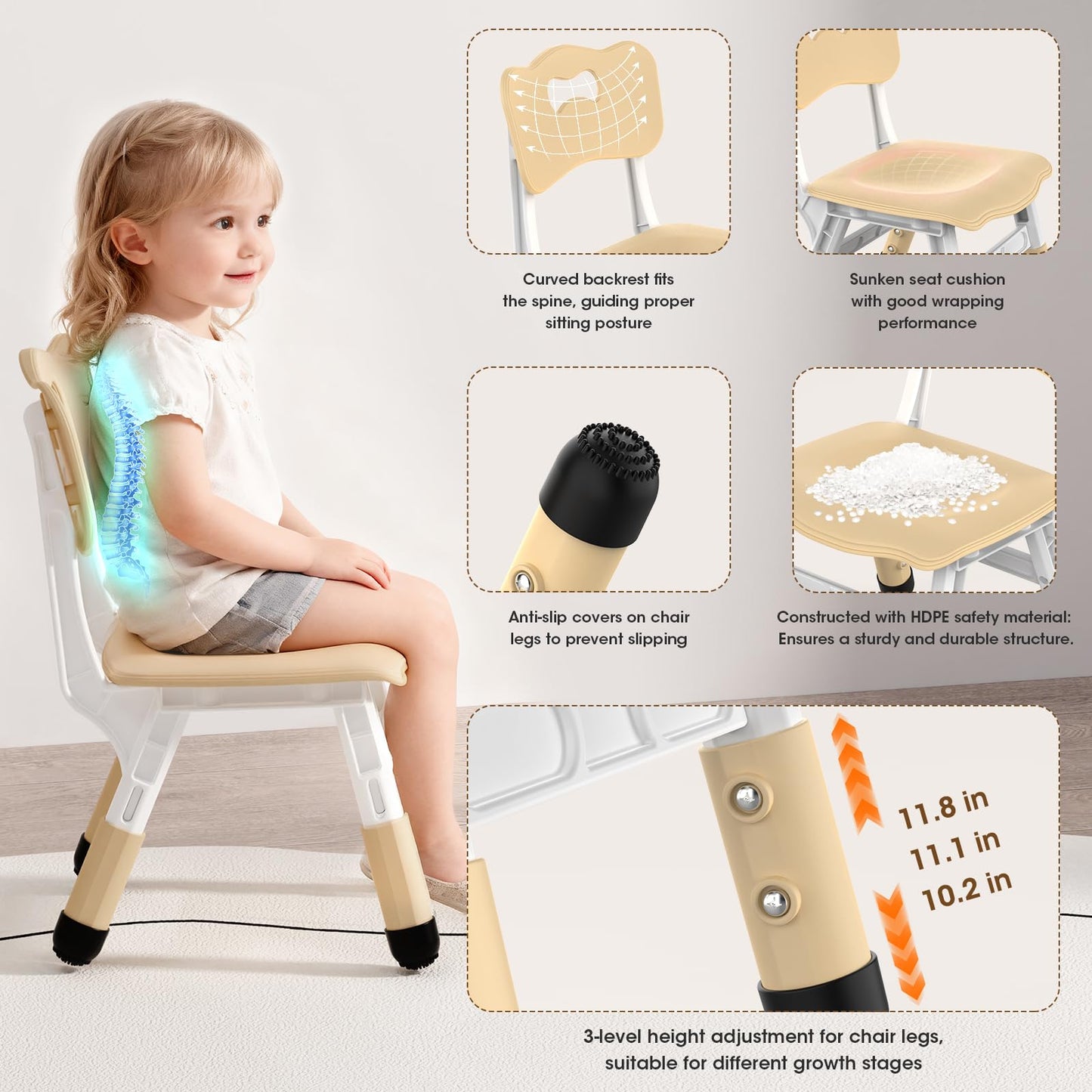 HLPB Kids Table and 2 Chairs Set, Adjustable Height, Graffiti Desktop, Non-Slip Legs, 23.6''L x 23.6''W Toddler Multi-Activity Table for Ages 2-8, Max 300lbs, for Daycare, Classroom, Home