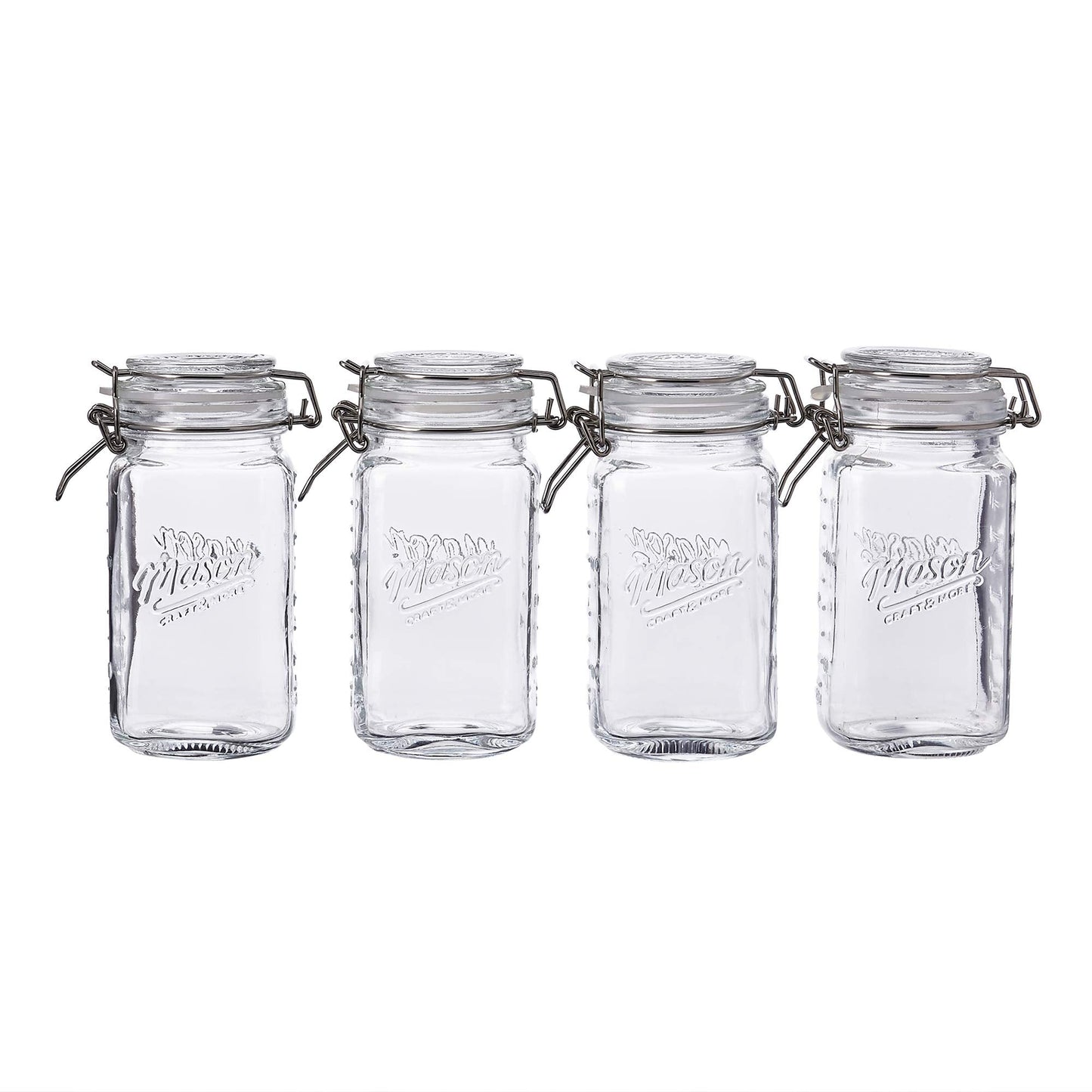 Mason Craft & More Airtight Kitchen Food Storage Clear Glass Clamp Jars, 17 Ounce (0.5 Liter) Tall Mini Clamp Jar