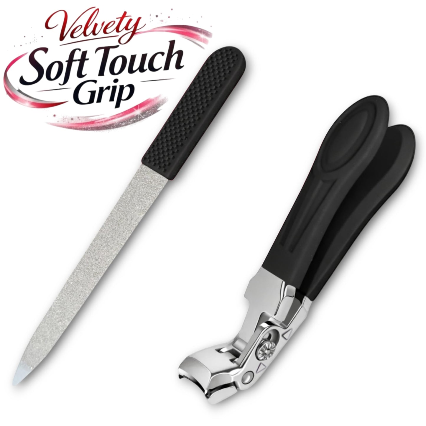 Professional Sapphire Black Angled Nail Clippers for Seniors – 5'' Elegant Thick Toenail Clipper with Nail File, Ultra-Sharp Blades, Nail Catcher, Easy Grip & Safe Home Manicure & Pedicure Care Tool
