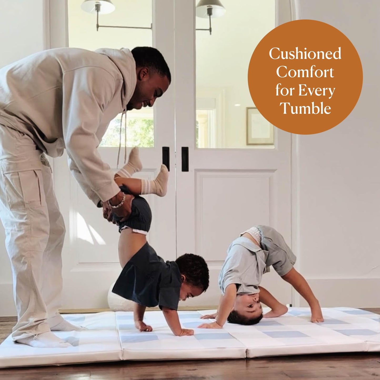 Toddlekind Tumble Mat – Foldable Memory-Foam Play Mat 4 × 6 ft – Cushioned Tumbling, Non-Toxic & Vegan Leather, Easy-Wipe, Portable Baby Play Gym (Blue)