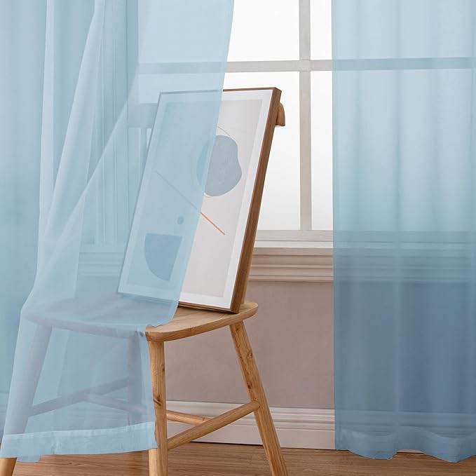 Chyhomenyc Light Blue Sheer Curtains 63 Inch Length 2 Panels, Light Filtering Airy Rod Pocket Window Curtain Treatment Drapes for Bedroom Living, Each 42Wx63L Inches