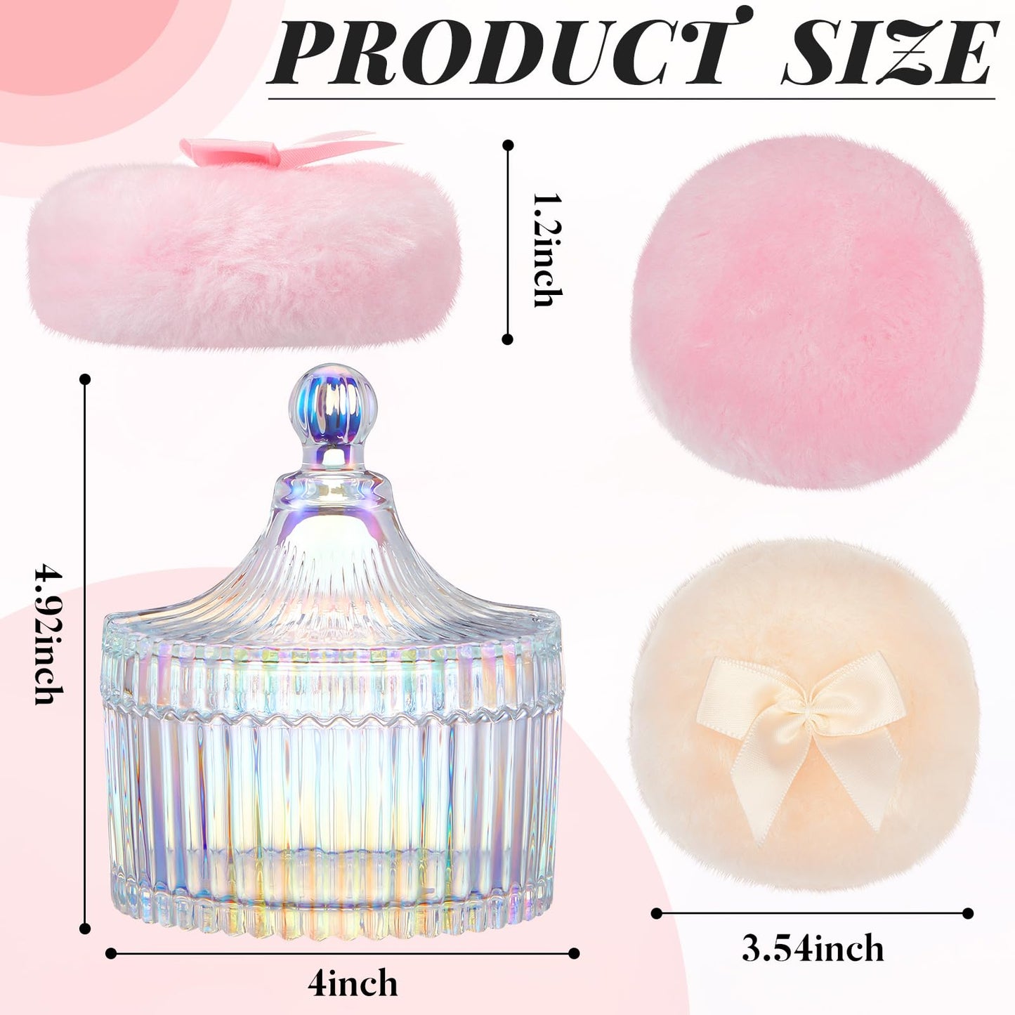 Tioncy 3 Pcs Large Body Powder Puff and Container Valentine's Day gift Powder Container with Puff Crystal Case Soft Washable Reusable Velour Face Body Glitter Wet Dry Makeup(Classic,Dazzling)