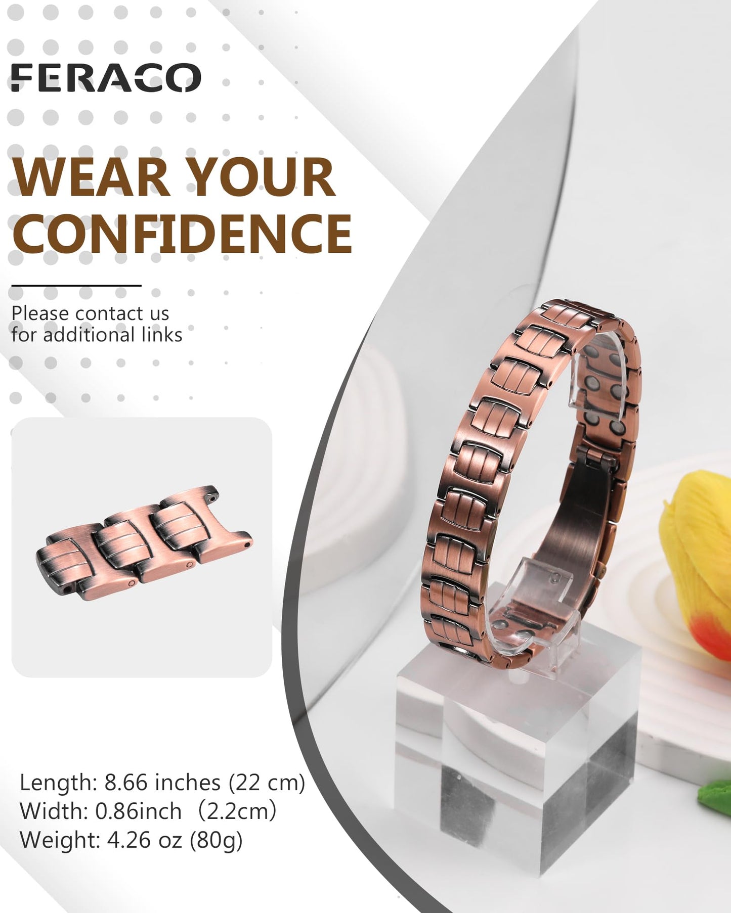 Feraco Copper Bracelet for Men,Magnetic Therapy Cooper Bracelets with 3800 Gauss Magnets, Men's Jewelry for Anniversary Father's Day
