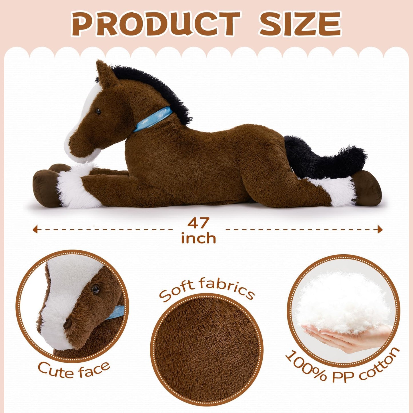 MaoGoLan Giant Horse Stuffed Animal Horse Plush Toy for Kids 2in1 Pack Brown&Grey 47Inch