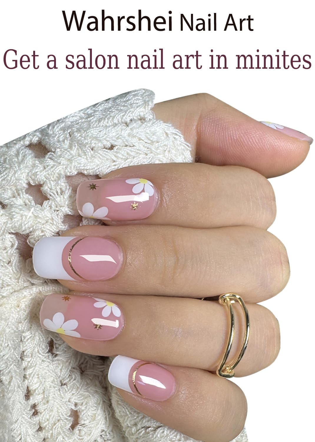 Semi Cured Gel Nail Strips - French Pink Flower Hydrangea Nail Wraps, 20pcs, UV Ready for DIY Nails