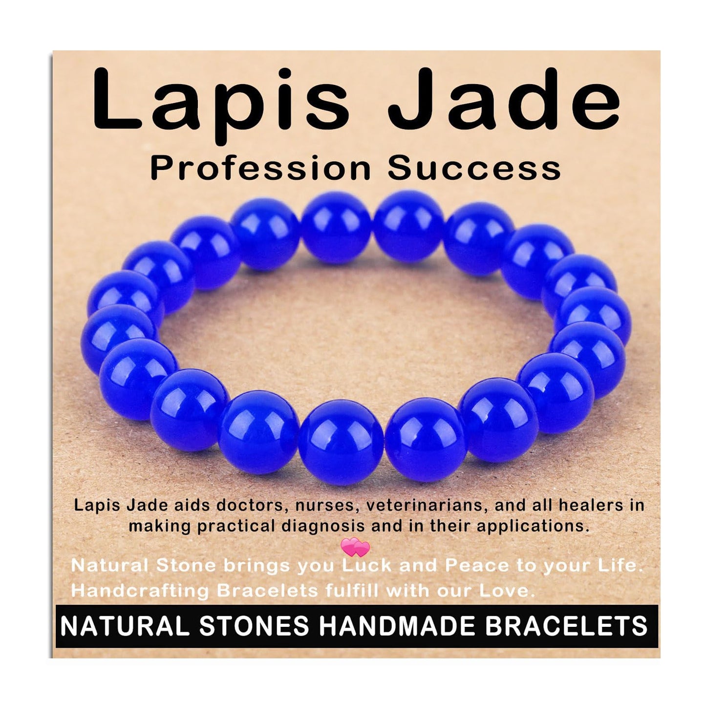 AD Beads Handmade Gemstone Stretch Elastic Bracelet Crystal Healing Reiki Nature's Beauty and Spiritual Essence Unisex (10mm, Blue Lapis Jade (Profession Success))