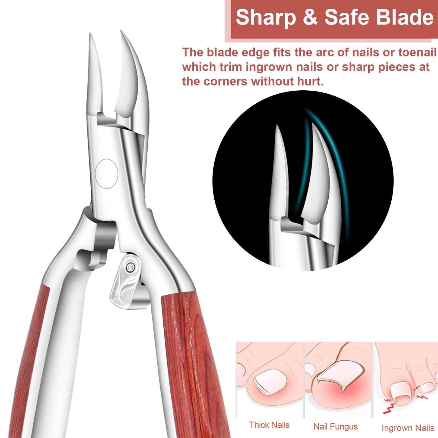 Nail Clipper,Toenail Clippers for Thick and Ingrown Nails,Heavy Duty Podiatrist Toenail Nippers for Seniors Fingernails,Toenails Pedicure,Wooden Handle,Sharp Blade