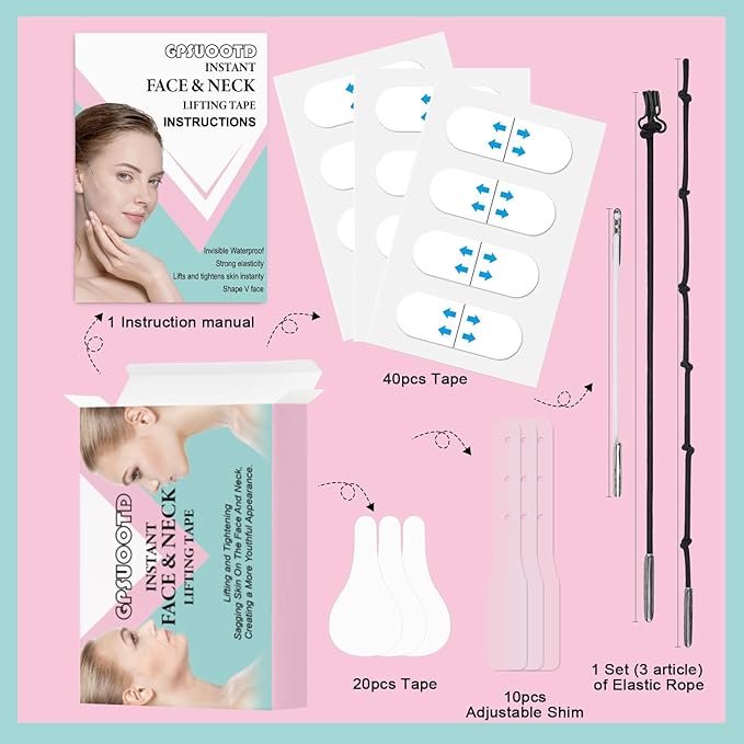 Face Lift Tapes – 60 Pcs Instant Neck Lift Patches,Neck Tape lifting Invisible,Face Lift Tape Invisible,(Mix Box)