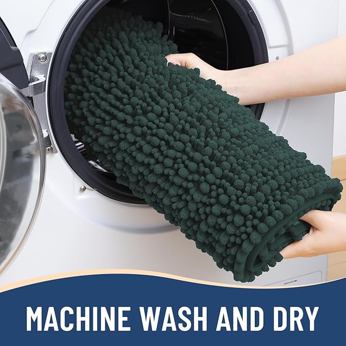 Arotive Luxury Chenille Bathroom Rug Mat, Extra Soft Thick Absorbent Shaggy Bath Rugs, Non-Slip Machine Wash Dry, Plush Bath Mats for Bathroom, Shower and Tub, 47x17, Dark Green