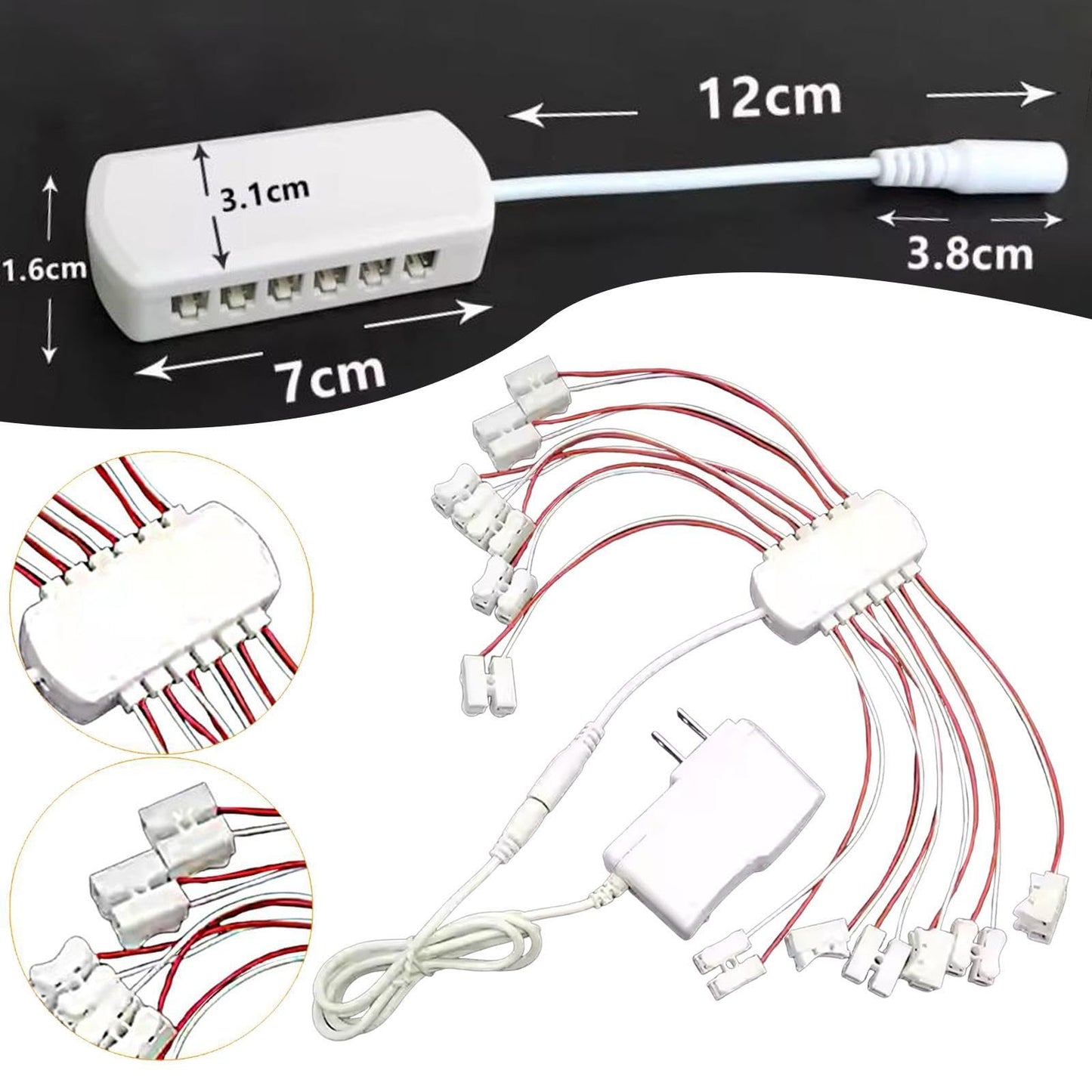 kowaku 3V 2A Power Supply US Plug 12 Ports Convenient Compact Wiring Power Cable for Miniature Garden Model Hobby Train Street Light
