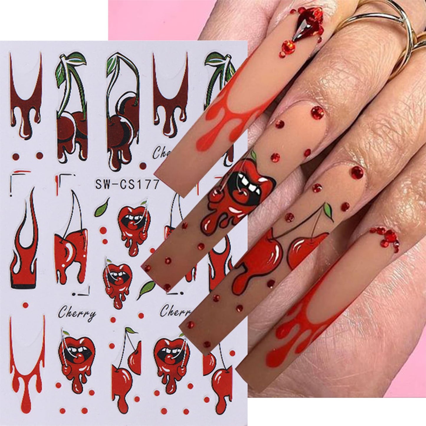 6 Sheets Halloween Nail Art Stickers Decals 3D Self-Adhesive Spider Web Nail Stickers Spider Ghost Pumpkin Red Blood Lips Designs Halloween Nail Decals Supplies for Women Nail Art Decorations Charms