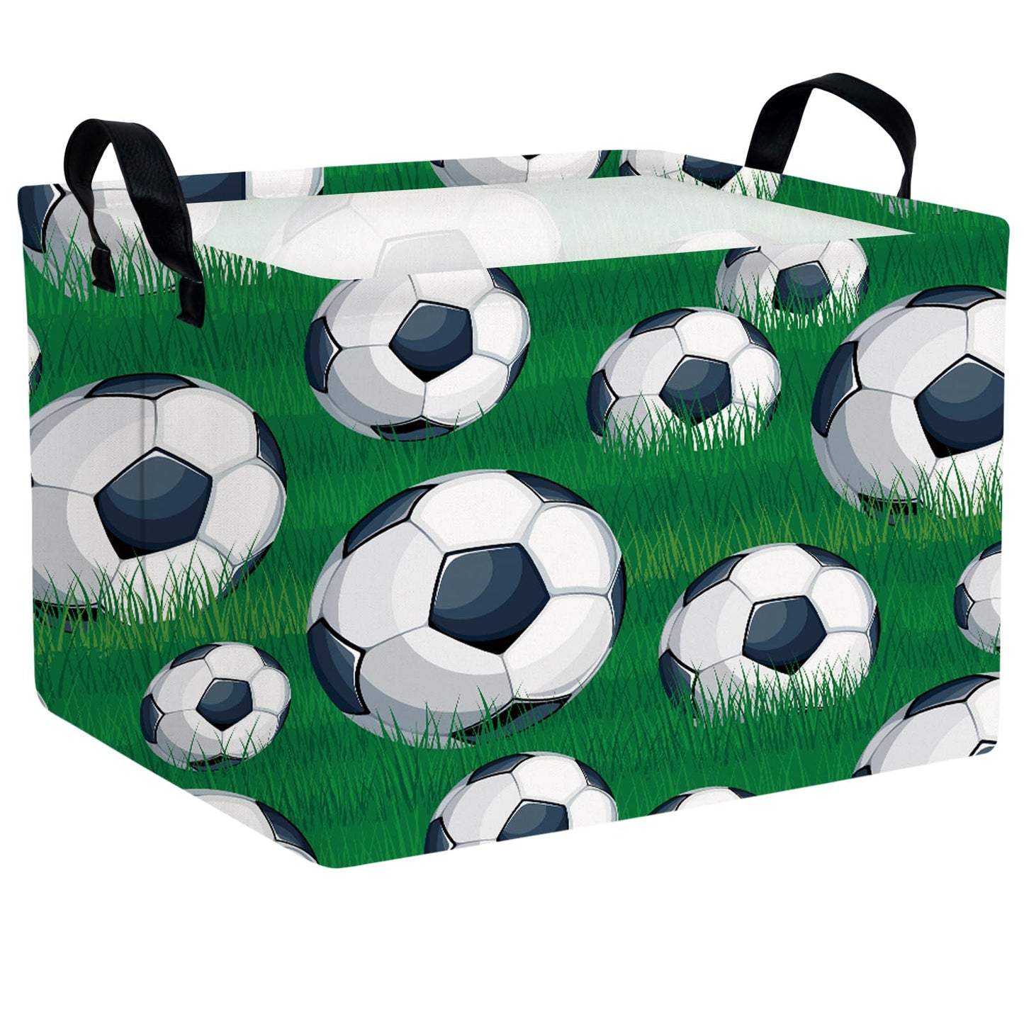 HEFEICZ Kid Rectangular Soccer Basket Baby Toy Storage Bin Organizer Home Room Decor (Green Grass Soccer)
