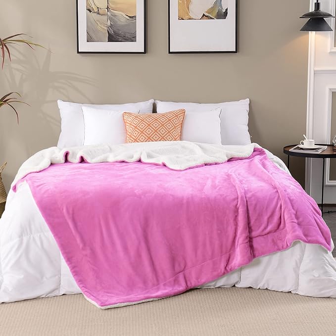 SOCHOW Sherpa Fleece Throw Blanket, Double-Sided Super Soft Luxurious Plush Blanket Throw Size, Pink, 50x60 inches