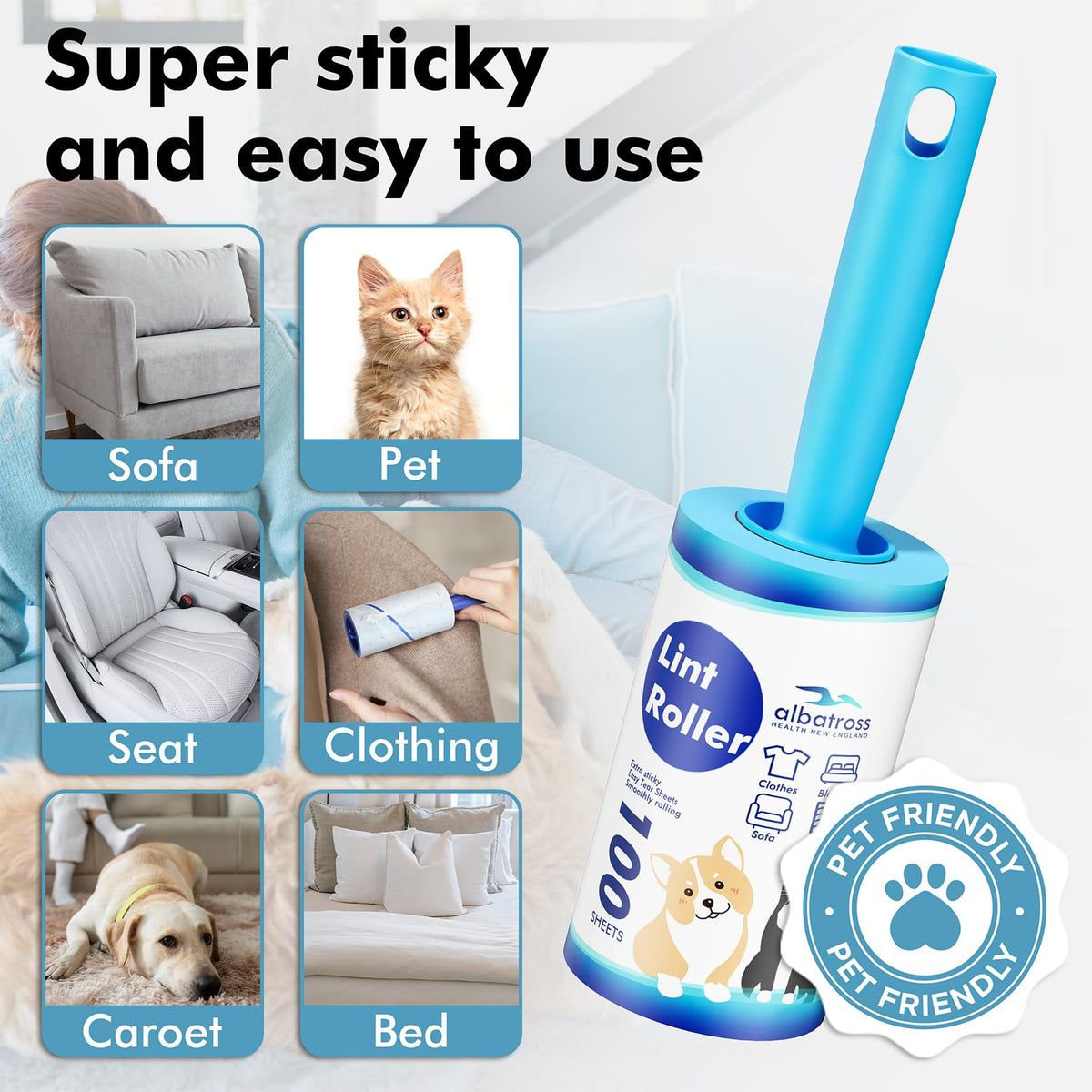 Lint Rollers for Pet Hair Extra Sticky (600 Count)