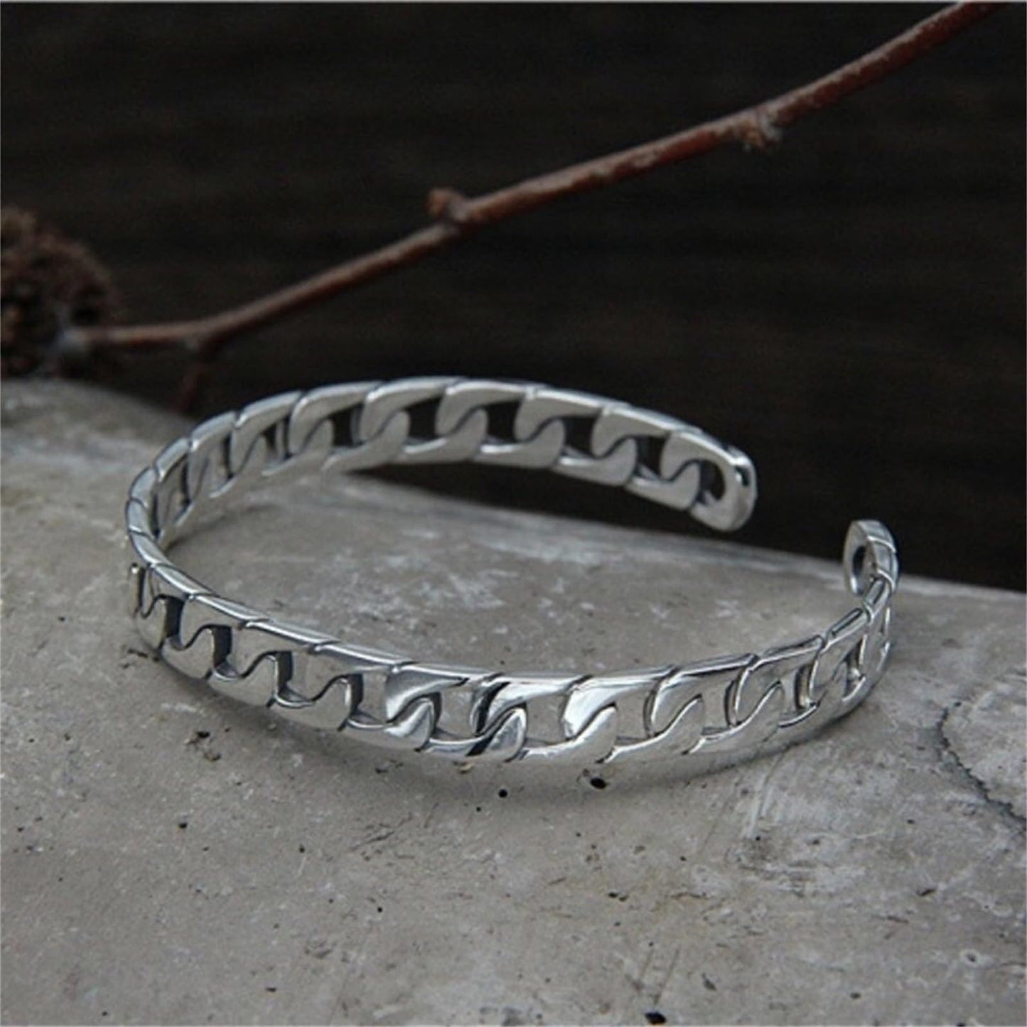 Handmade 925 Sterling Silver Bangle Bracelets For Women Men Square Chain Link Bangle Bracelets Hollow Wide Cuff Bangles Open Adjustable Bangle Bracelets For Men Minimalist Punk Statement Bangles Gifts