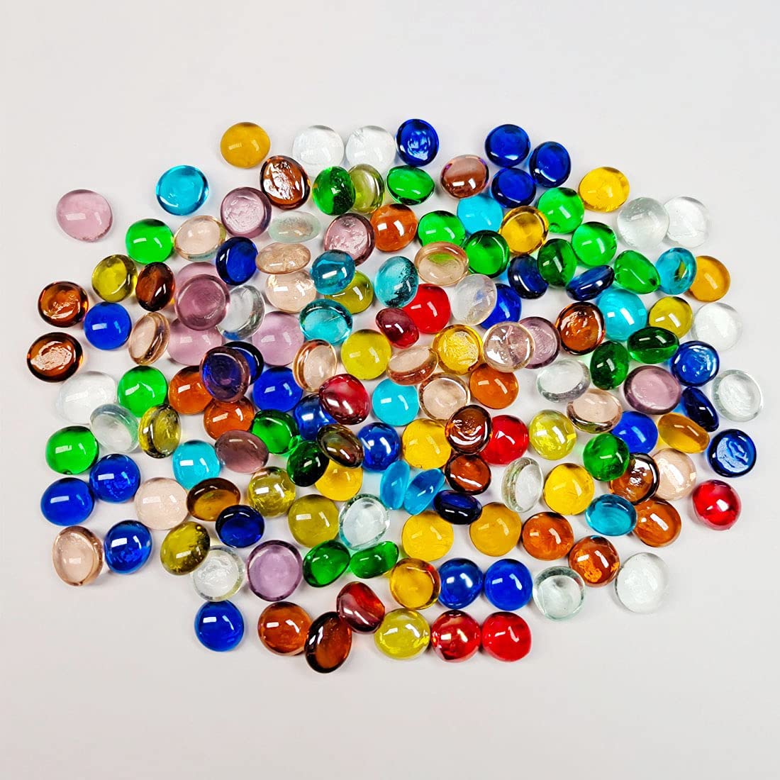 100PCS Mini Glass Gems,Mixed Colour Mancala Stones Flat Bottom Marble Beads for Home Decorative Art Craft Vase Filler(0.5"~0.7")