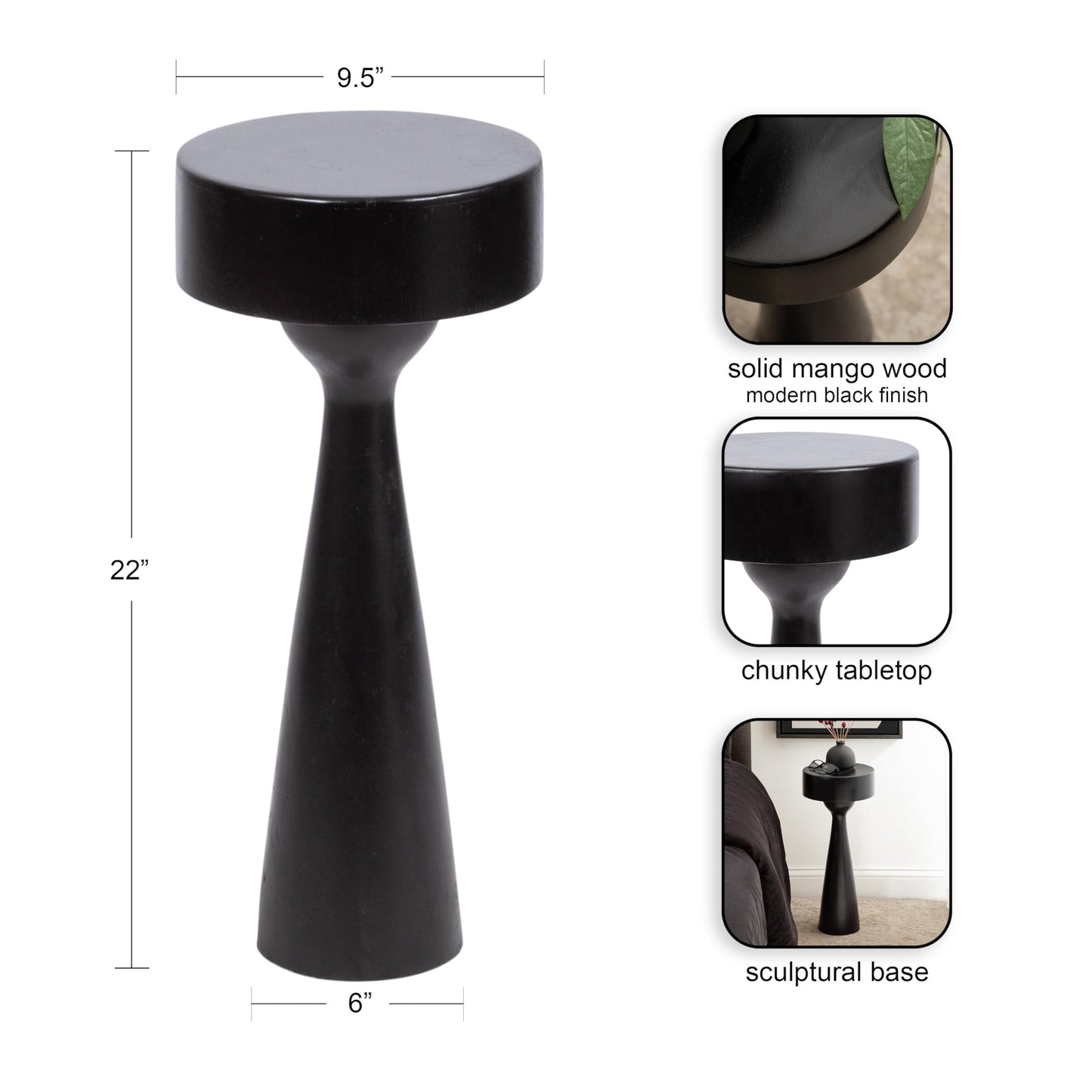 Kate and Laurel Solbrett Transitional Sophisticated Round Drink Table; 10 x 10 x 22; Natural Wood; Sculptural Bedroom Nightstand with Unique Pedestal Table Design for Use as Indoor Plant Stand