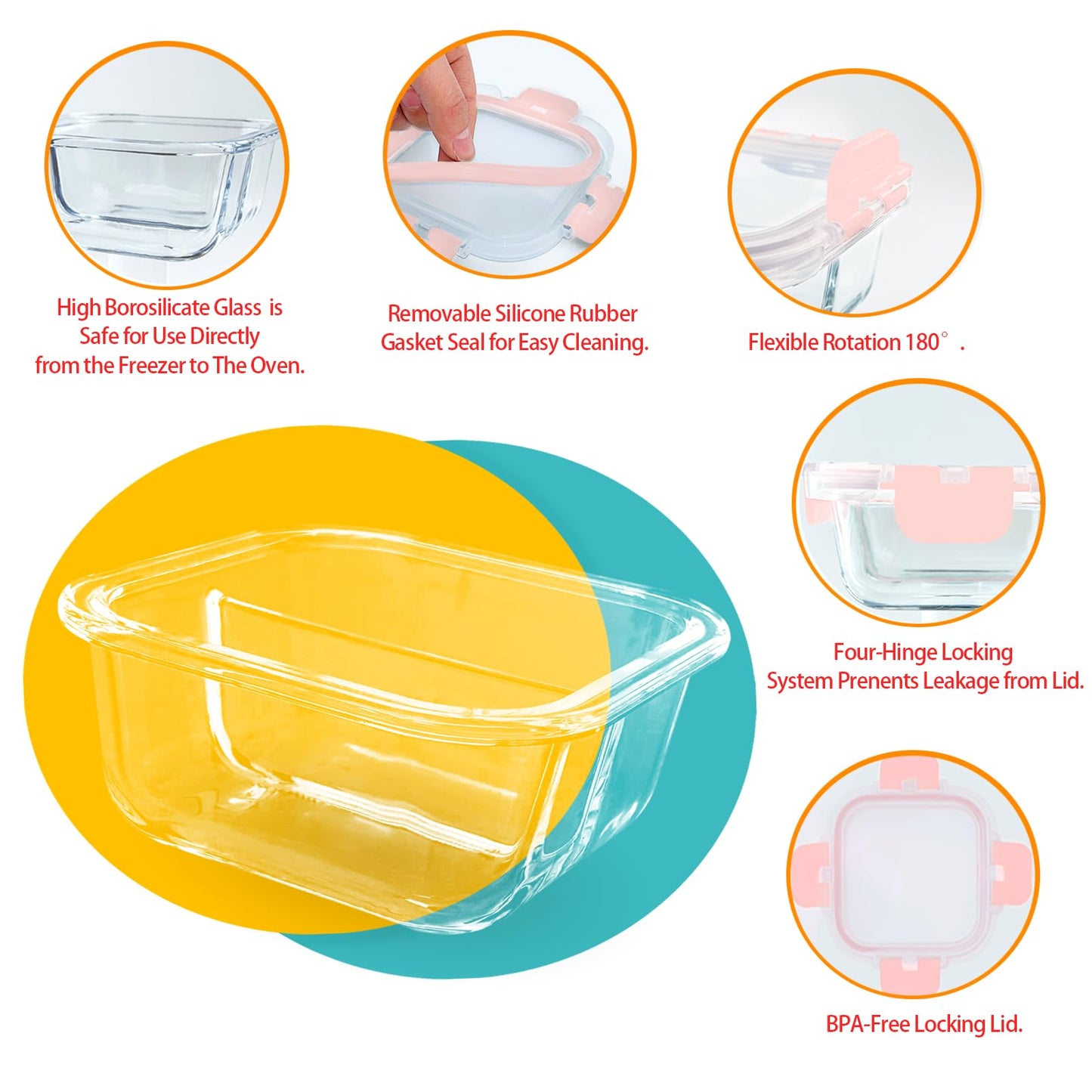 Nafhone Bariatric Meal Prep Containers, 8 oz Bariatric Portion Control Food Storage Containers with Two 4 oz Compartments (3 Pack), Reusable Glass Snack Containers with BPA Free Airtight Lids (Pink)