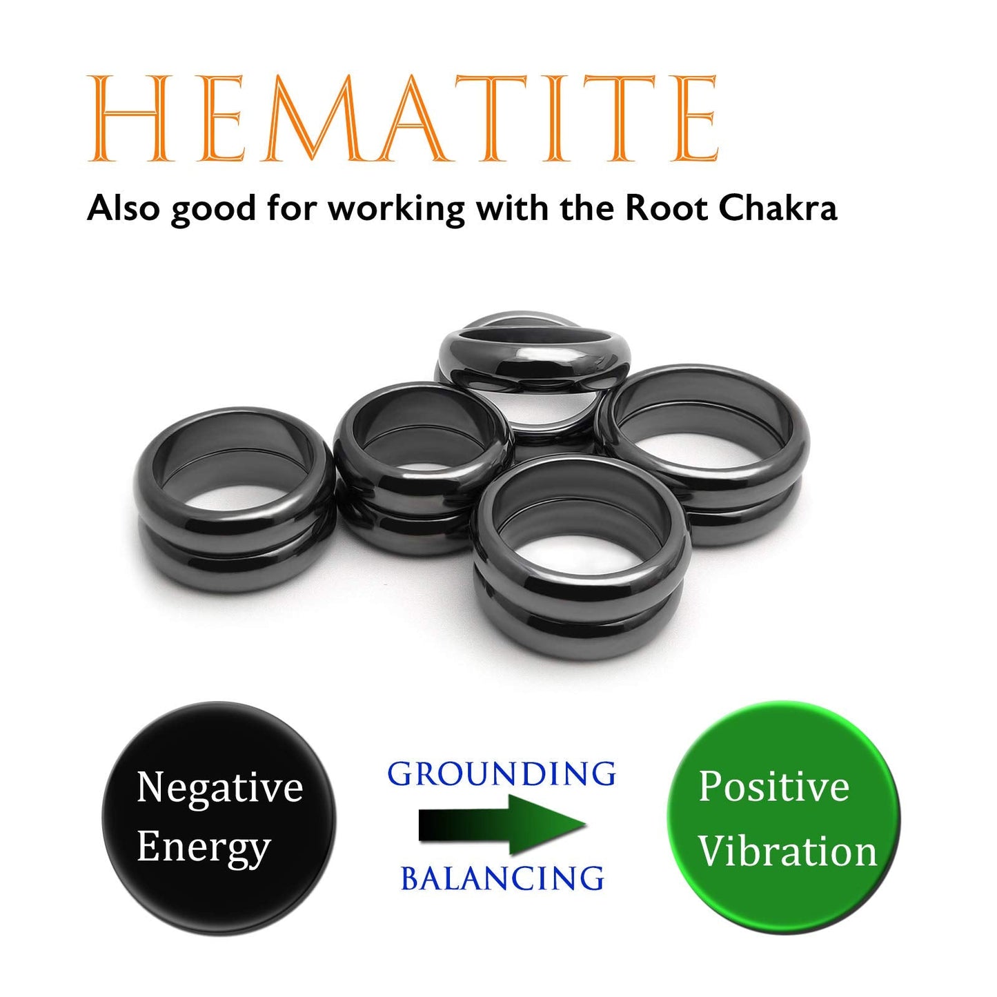 Morchic 10Pcs Pack Magnetic Hematite Stone Rings for Women & Men, Unisex Plain Band Set (6mm Width) - Mixed Sizes 6-12, Chakra Balancing, Polished Gemstone, Gift Ready