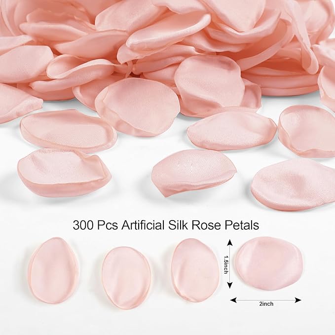 300pcs Blush Faux Silk Rose Petals for Wedding Aisle Scatter, Flower Girl Basket, Table Centerpieces, Bridal Shower, and Romantic Party Decor