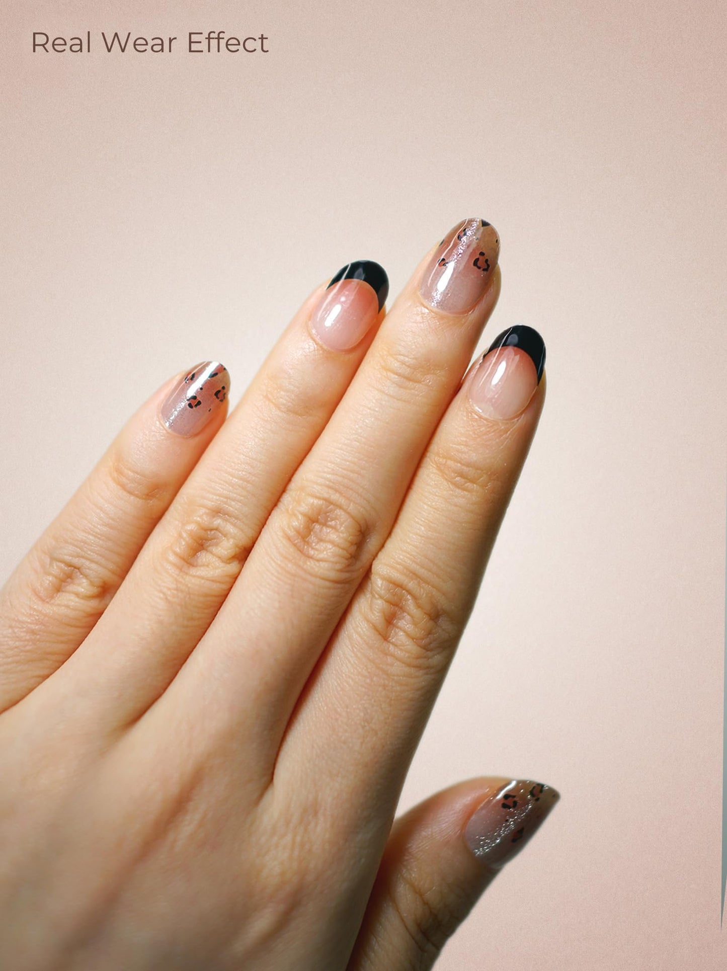 Beaolata Real Gel Nail Strips (No UV Light Needed) - 44Pcs Salon Quality Nail Stickers - Long Lasting Polish Wraps for Women, Easy Apply & Remove (Daring Dusk Black)
