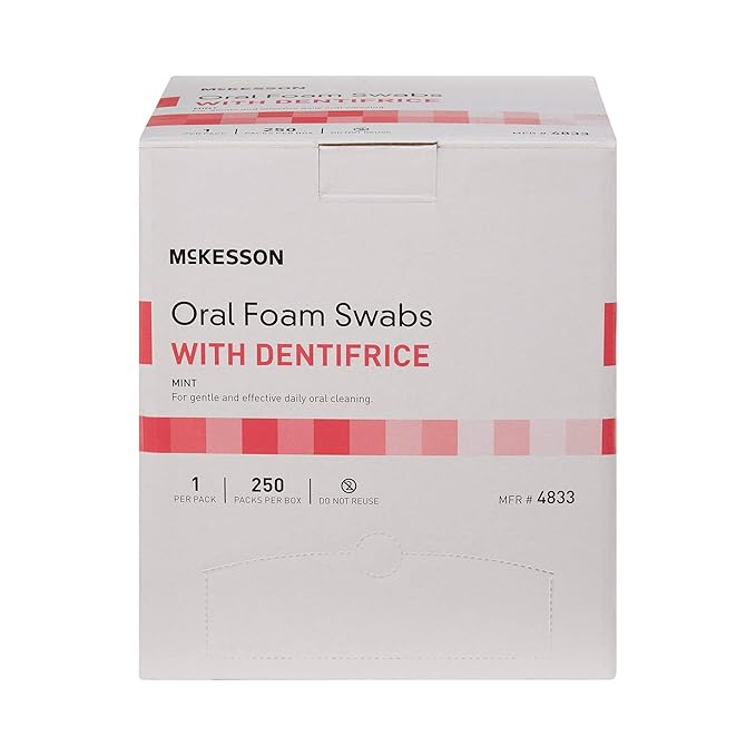 McKesson Oral Foam Swabs with Dentifrice, Gentle and Daily Oral Cleaning, Mint, 250 Count, 1 Pack