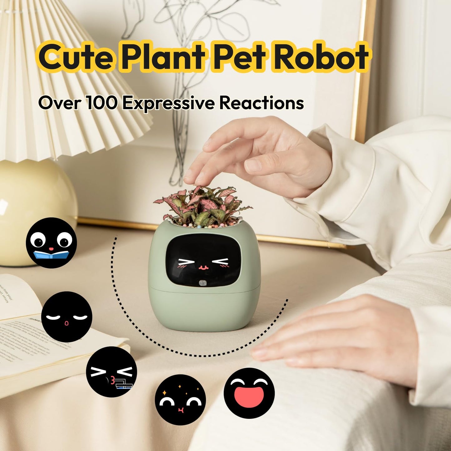 PLANTSIO Ivy Interactive AI Desk Companion, Smart Plant Pet with 100+ Expressions, Cute Indoor Planter for Office Decor, Unique Gift for Plant Lovers & Coworkers(Blush)