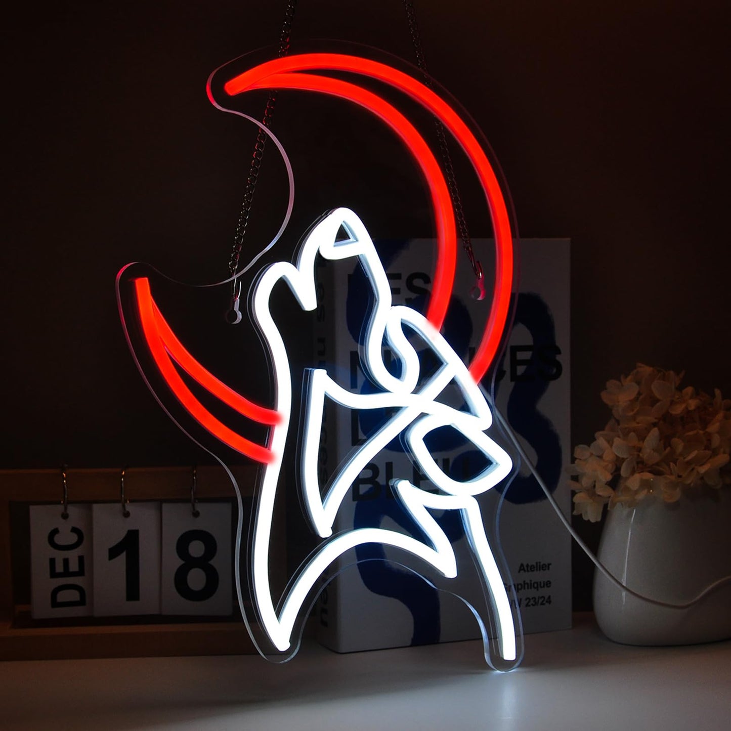 Pkshfja Wolf Moon Neon Sign Led Light Up Signs for Wall Decor Usb Powered Neon Light Signs Indoor Light for Room Decor Holiday Gift