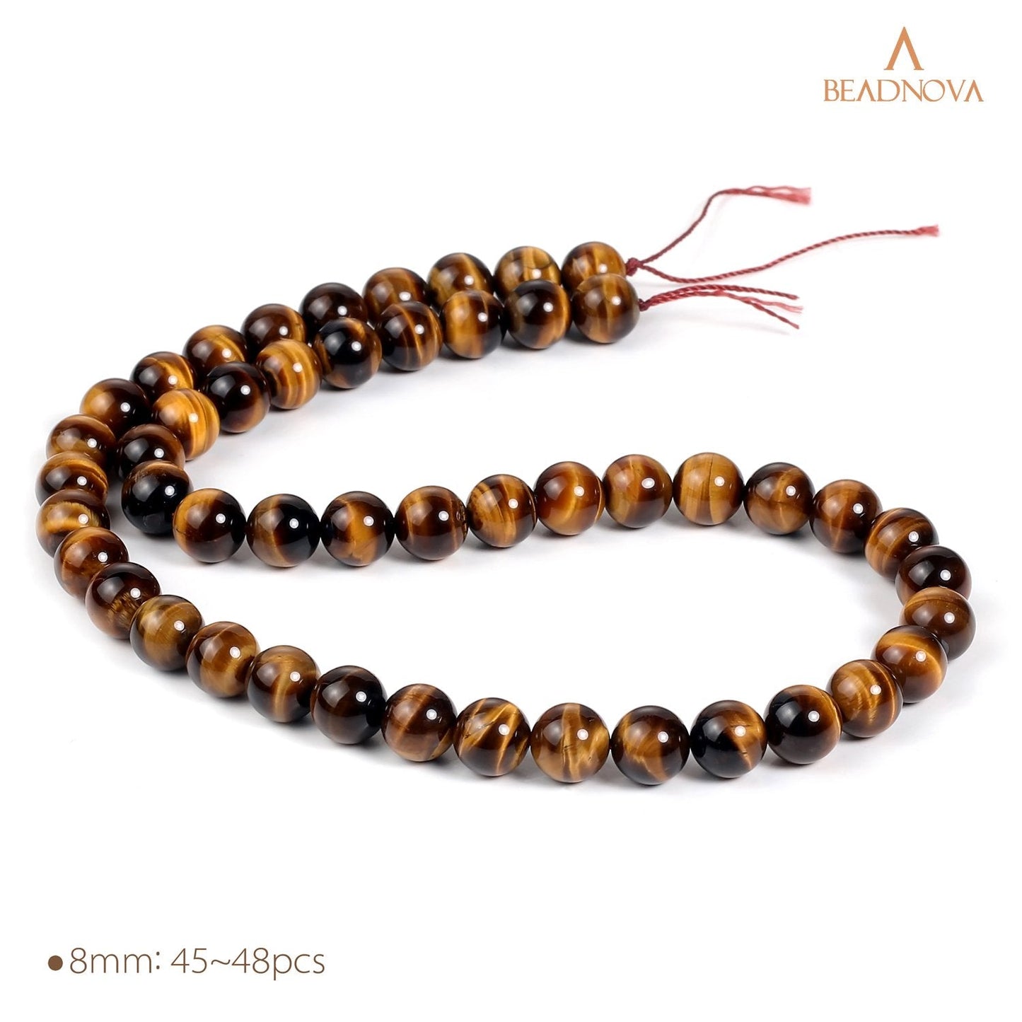 BEADNOVA Yellow Tiger Eye Beads Natural Crystal Beads Stone Gemstone Round Loose Energy Healing with Crystal Stretch Cord for Jewelry Making (8mm, 45-48pcs)