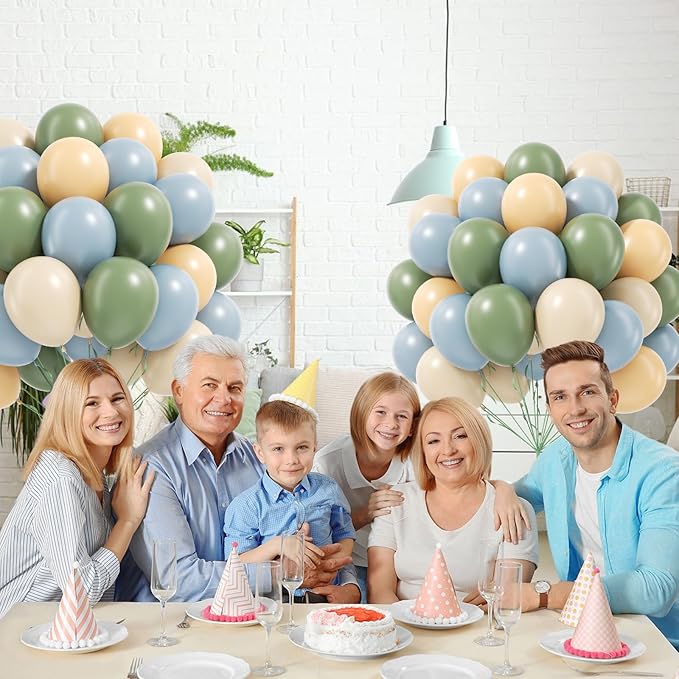 60pcs Sage Green Dusty Blue Balloons 12inch, Blue and Green Balloon with Nude Sand White Balloons for Wedding Anniversary Baby Shower Birthday Party Decorations