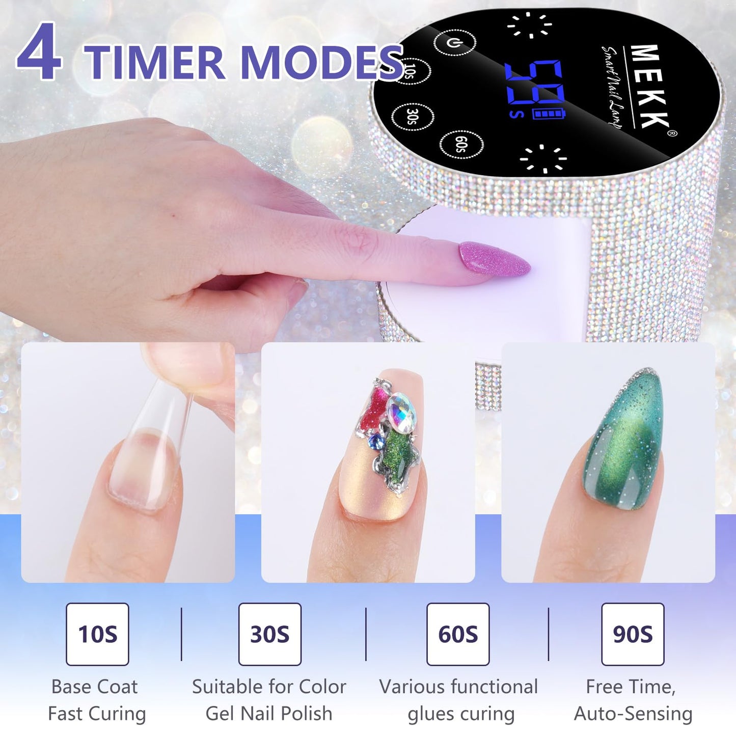 MEKK Cordless Mini UV Light for Gel Nails - 24W Rechargeable Mini UV LED Nail Lamp with Touch Control & Auto Sensor,Small Flash Cure Lamp,4 Timers,Portable Nail Light for Tavel & Home Use-Diamond