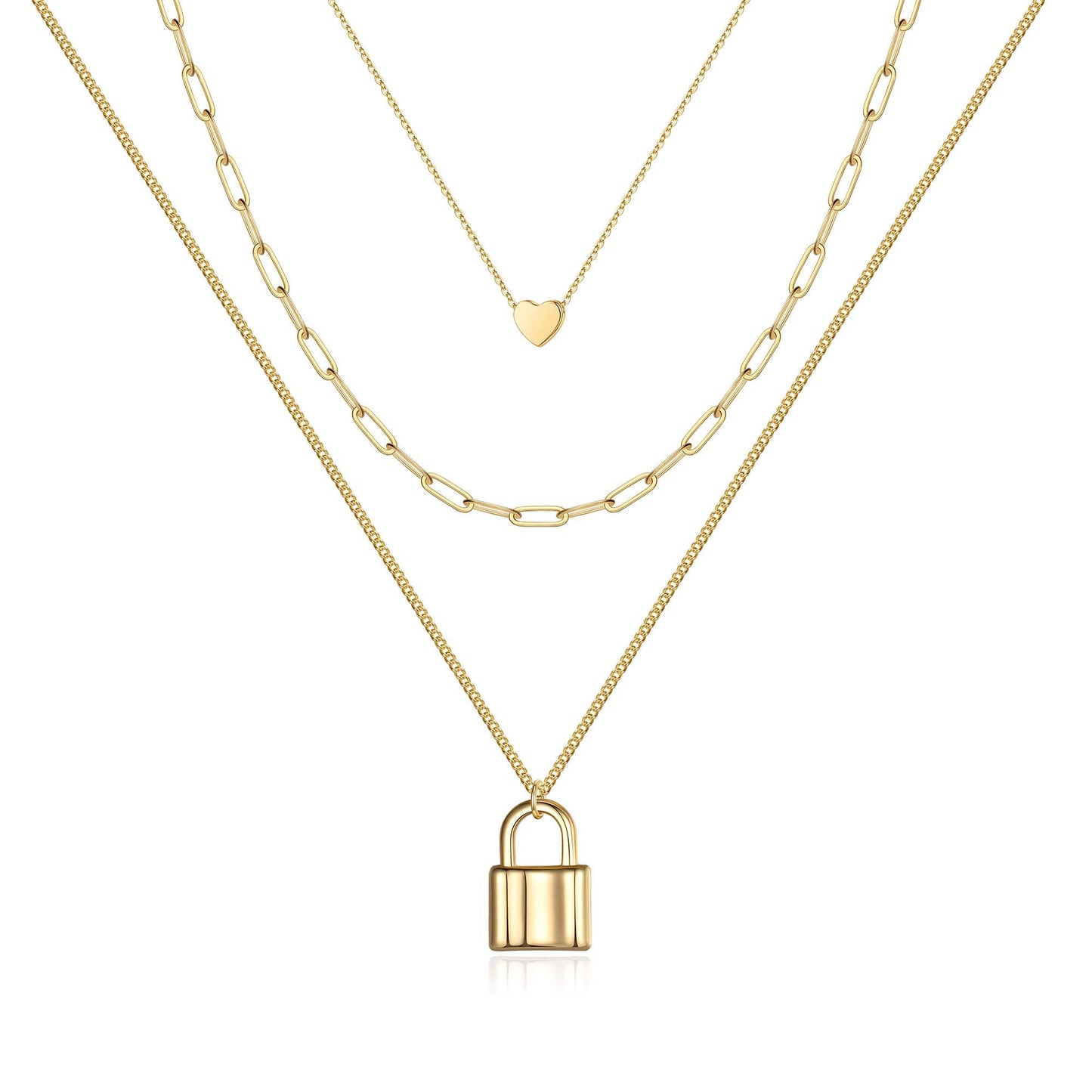 Turandoss Layered Lock Necklace for Women, Layered Heart Lock Necklace for Women Layering Link Chain Necklaces